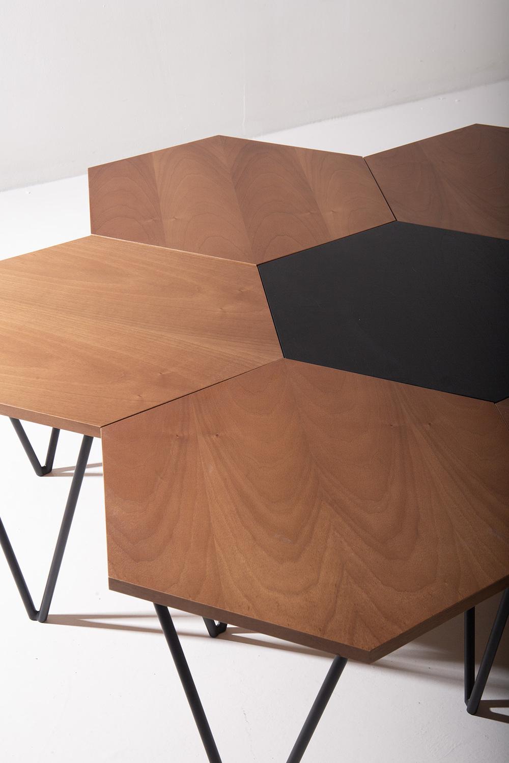 Hexagonal Coffee Table from Isa Bergamo, Set of 7