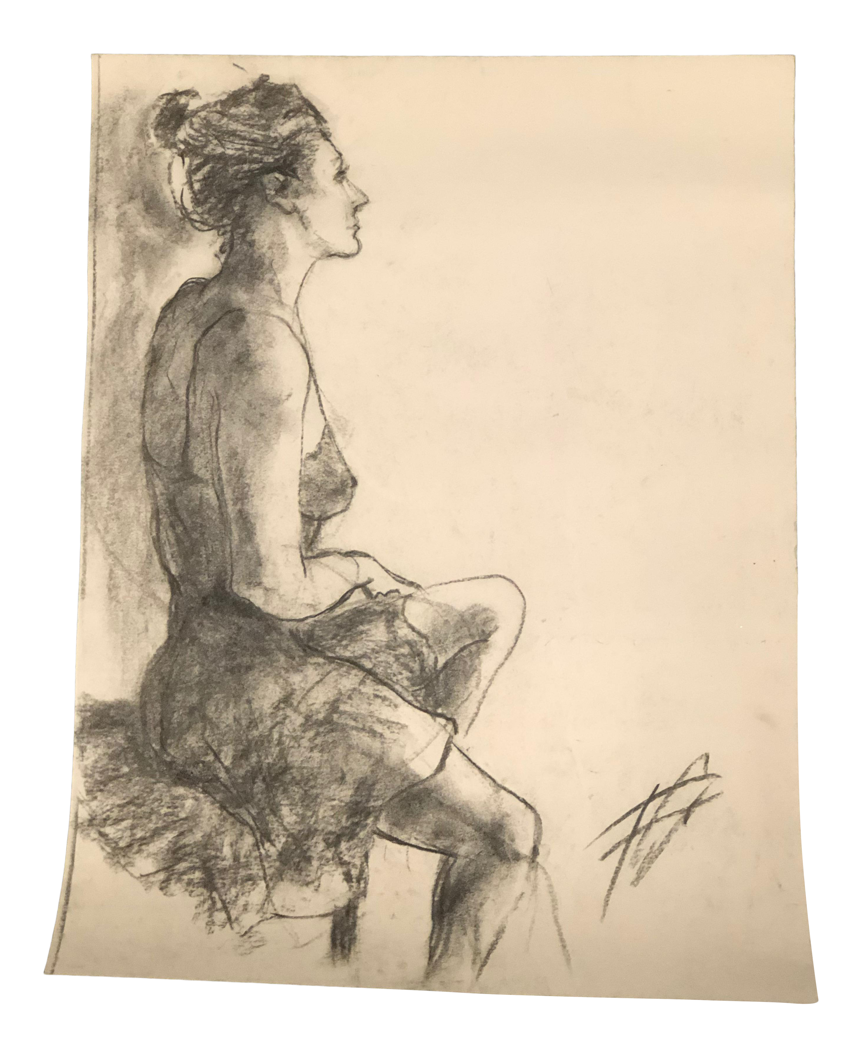 Signed French Charcoal Portrait Of A Woman Chairish