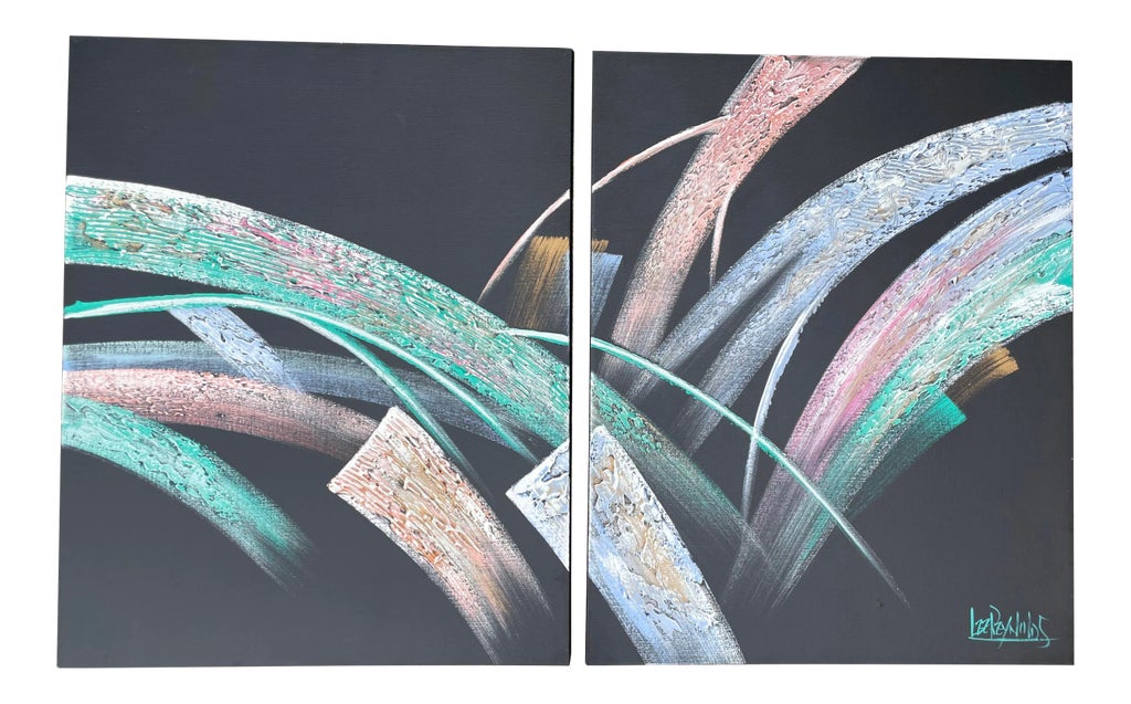 Colorful Mixed Media Paintings by Lee Reynolds- a Pair | Chairish