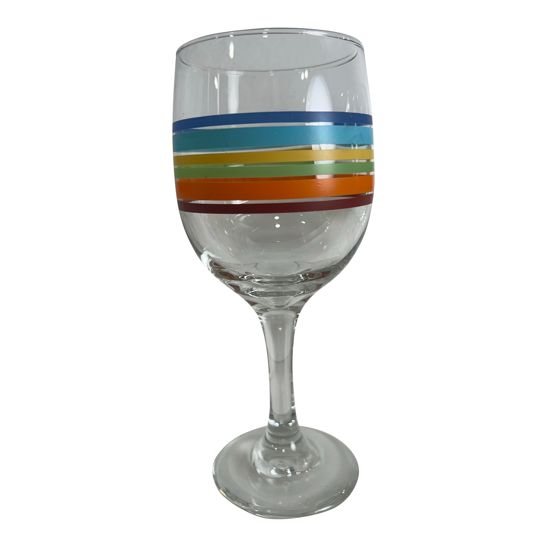 1970's Set of 5 Colorful Rainbow Striped Fiesta Ware Wine - Water Goblets