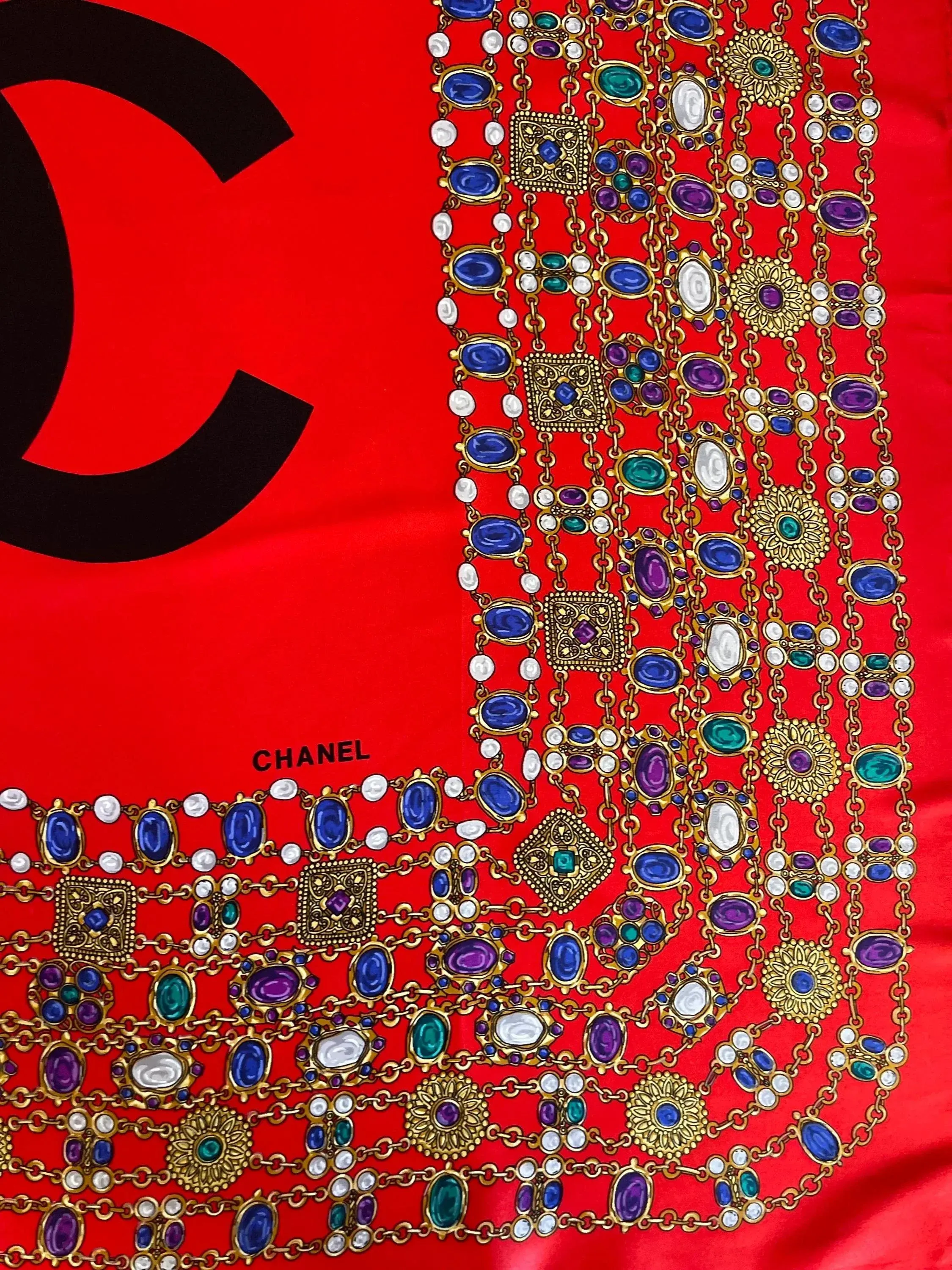 Chanel Silk Scarf Red Gripoix | Chairish