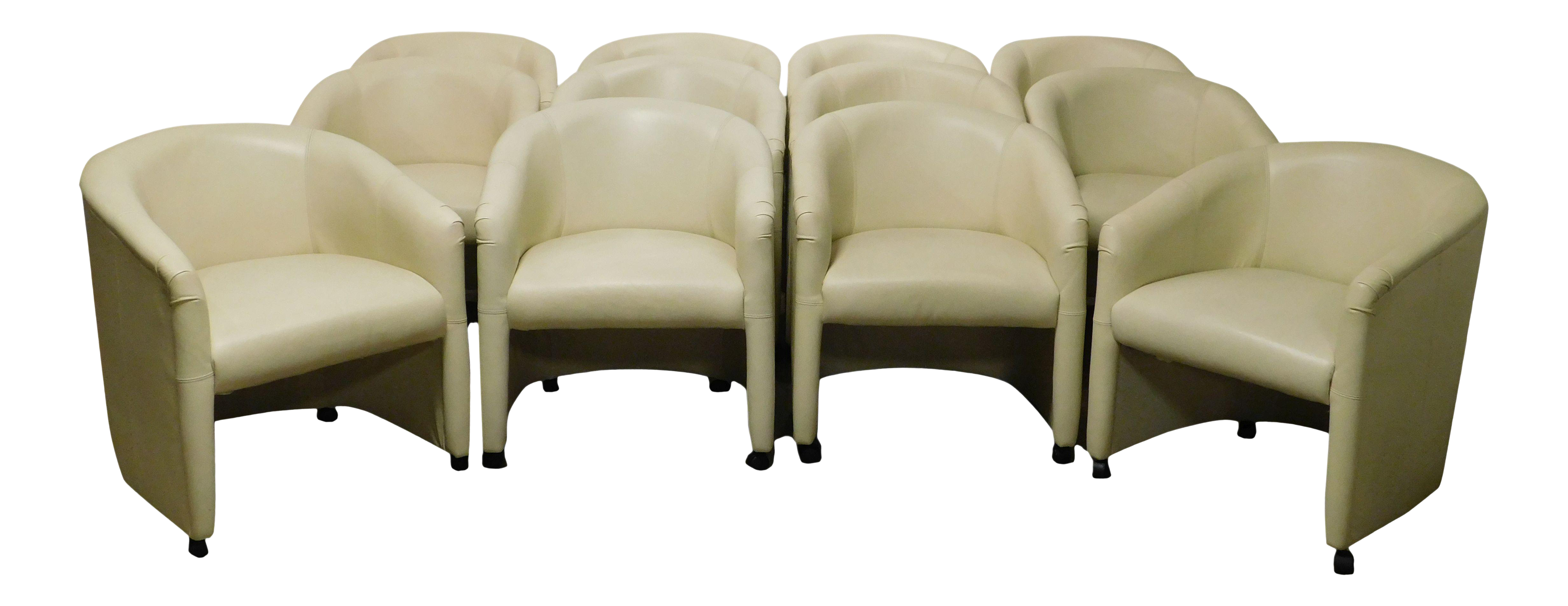 Vintage Set 12 Postmodern Off White Leather Barrel Back Chairs Chairish