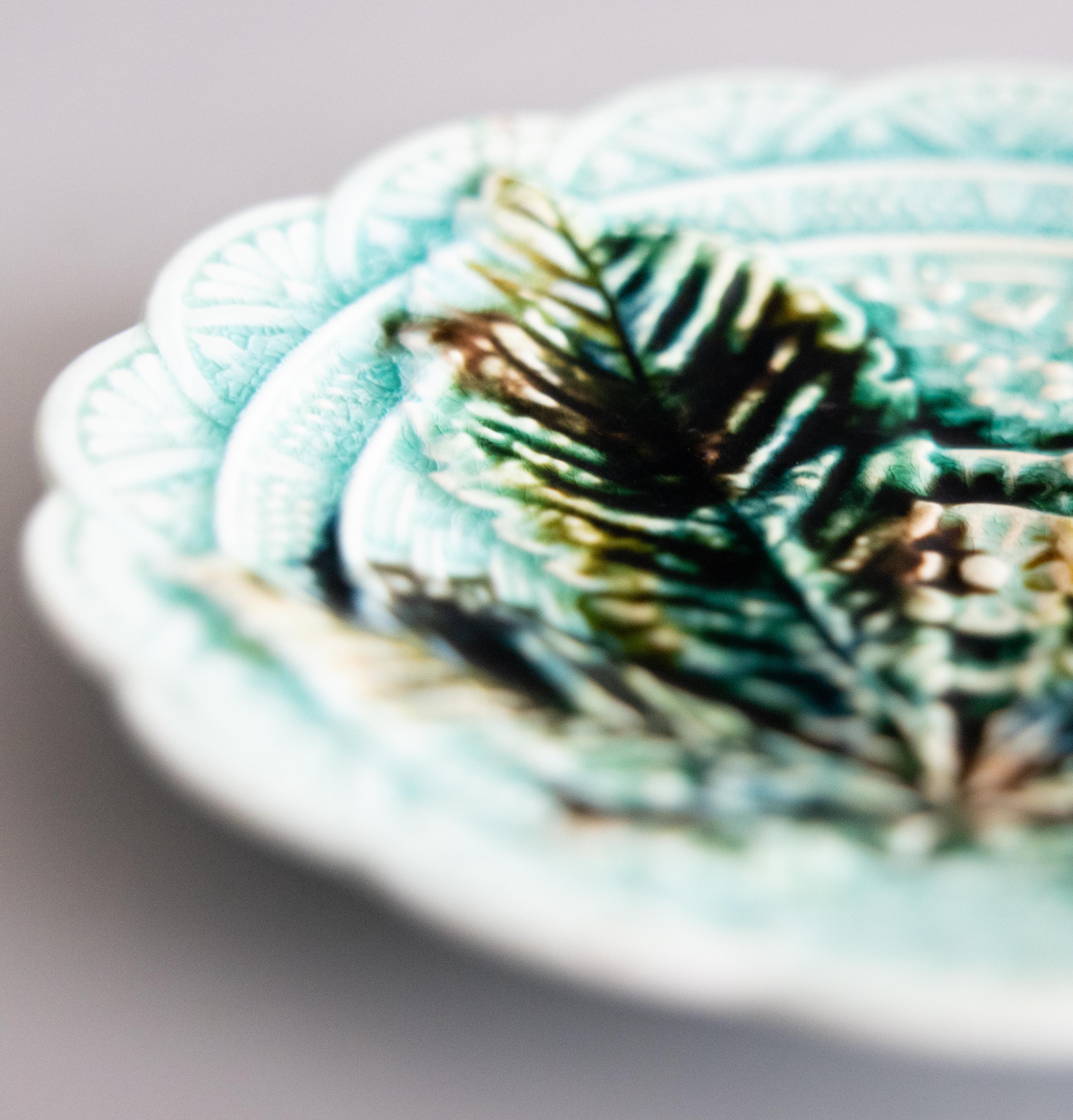19th Century Swedish Rörstrand Majolica Turquoise Chestnut Leaf Plate