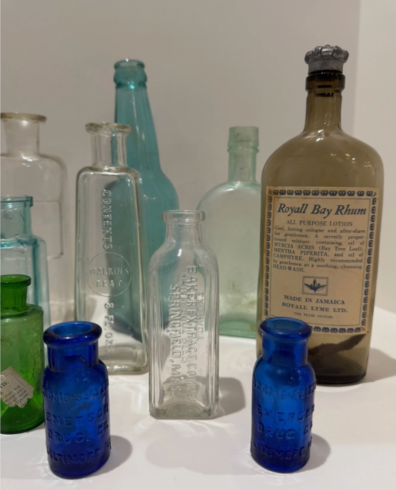 Antique Apothecary Bottle Lot Cobalt Blue Aqua Clear Drugstore Pharmacy Bottles
