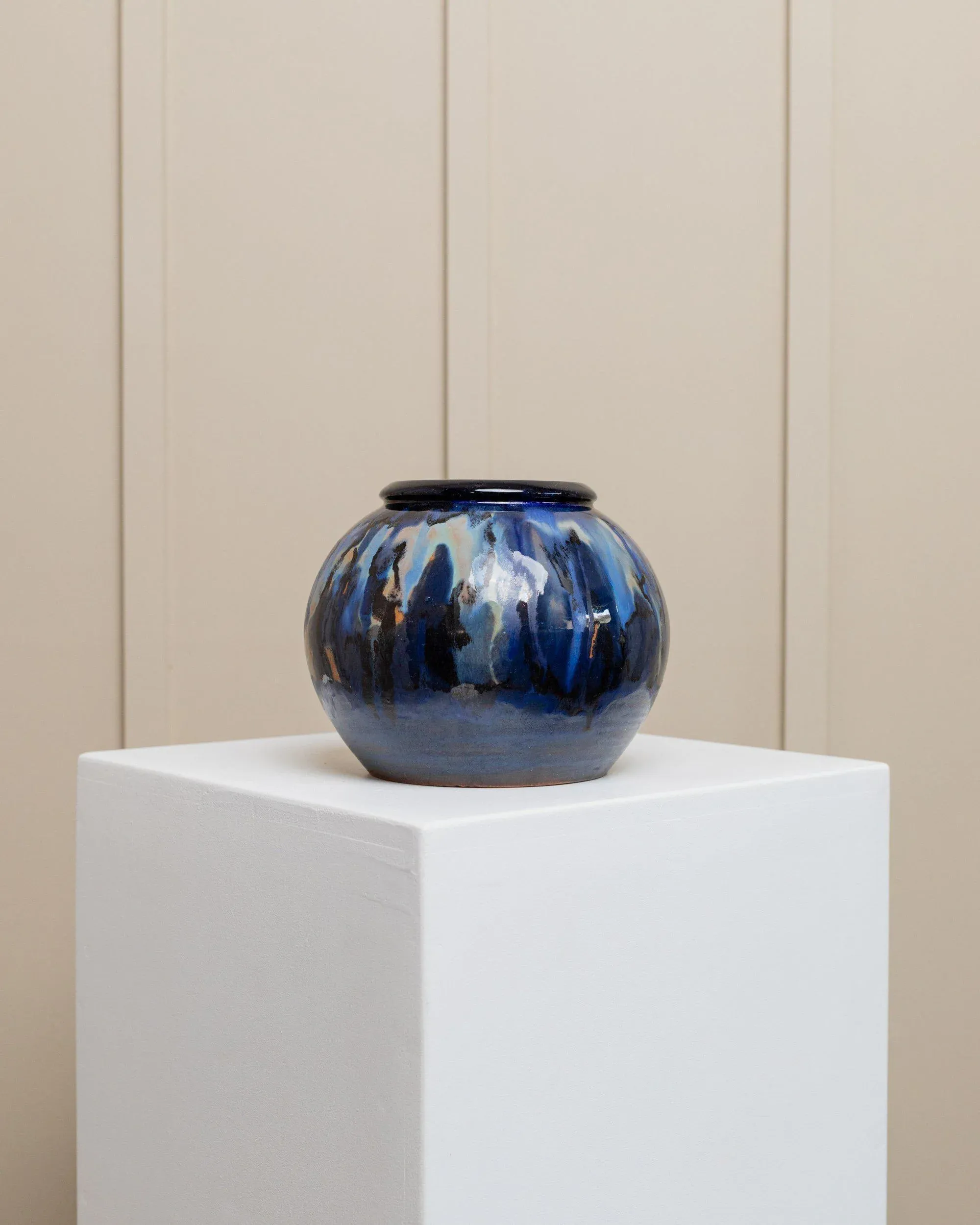 Vintage Danish Blue Brown Glaze Ceramic Vase by Hildegon Als, 1960s