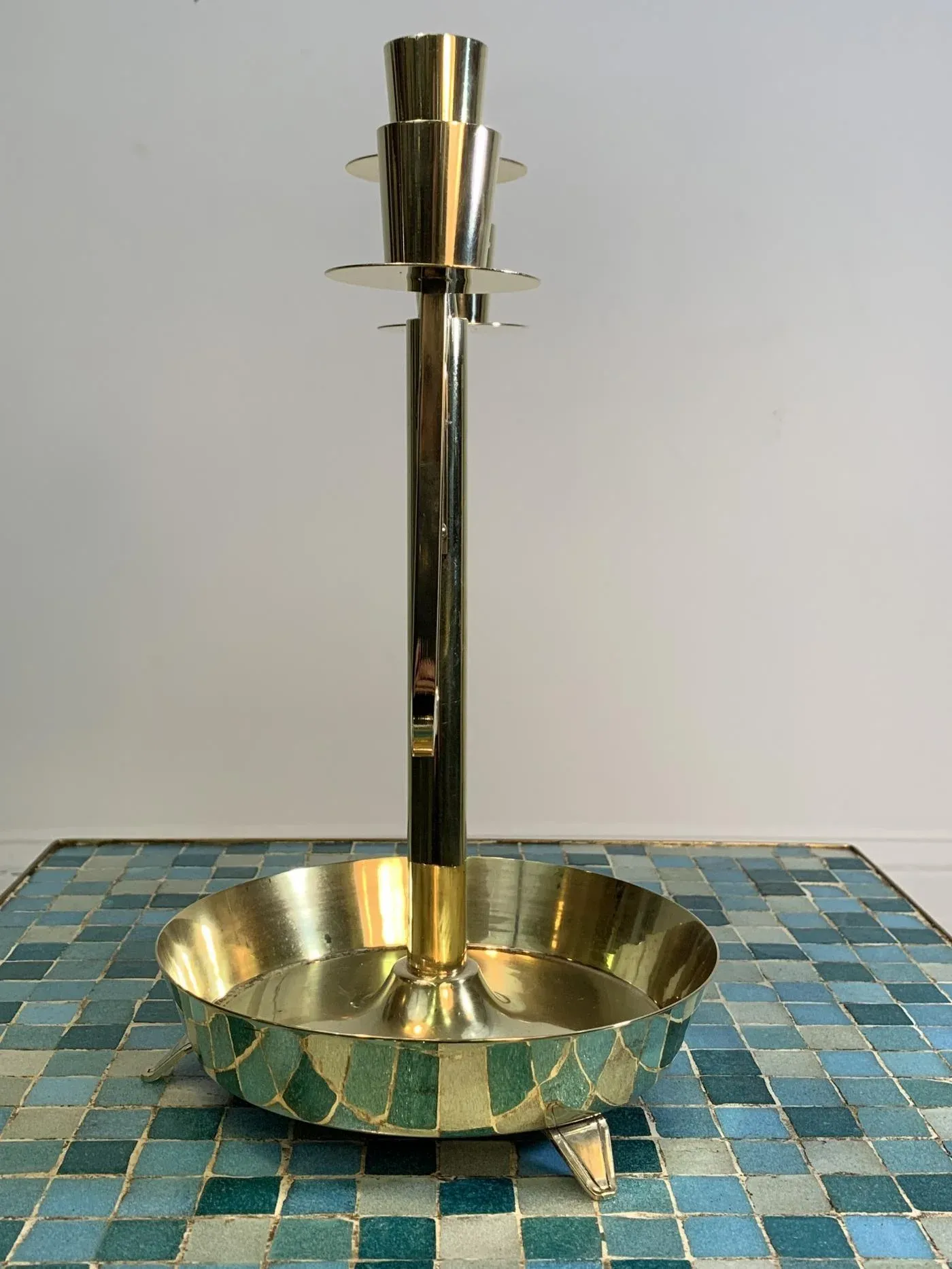 1950s Tommi Parzinger Dorlyn Silversmiths Modernist Brass Candlesticks - a Pair