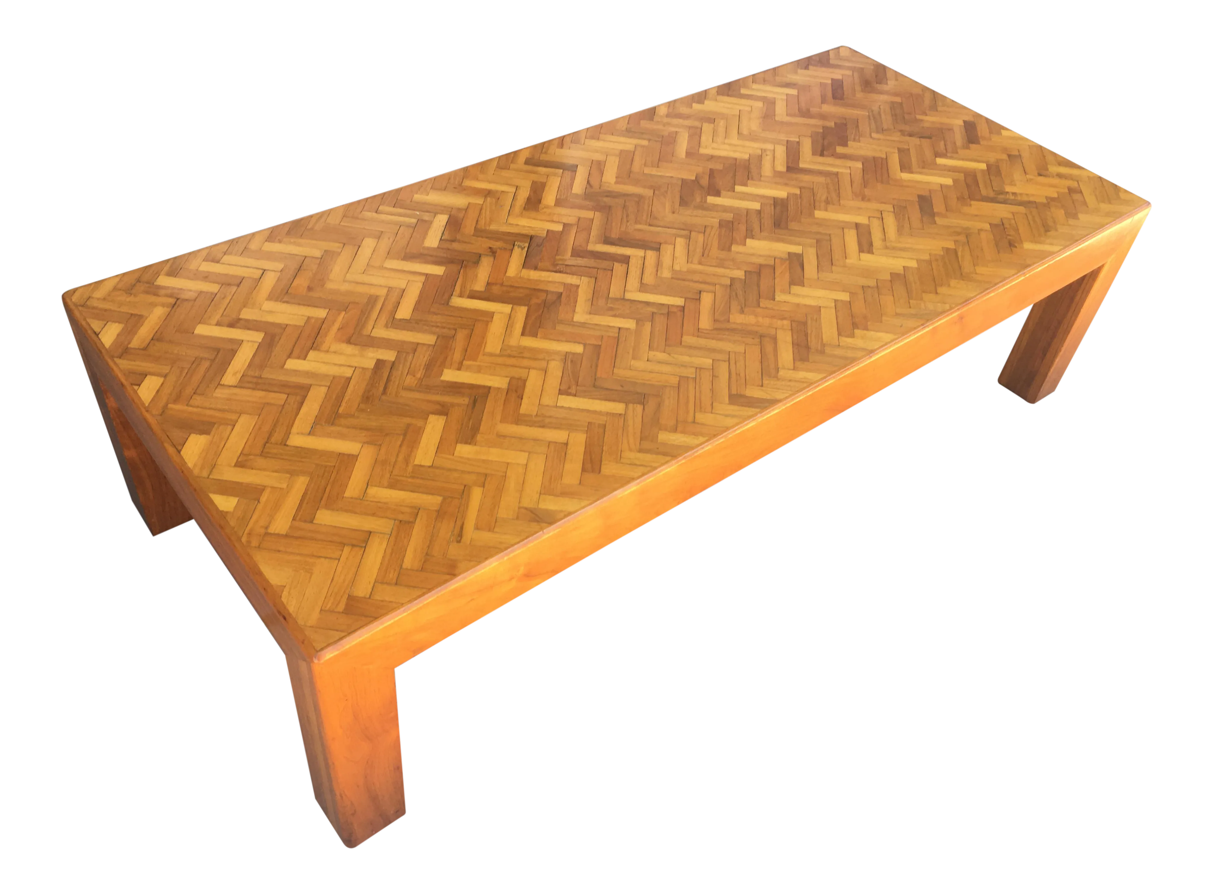 1980s Mid Century Modern Herringbone Top Custom Rectangular Coffee Table Chairish