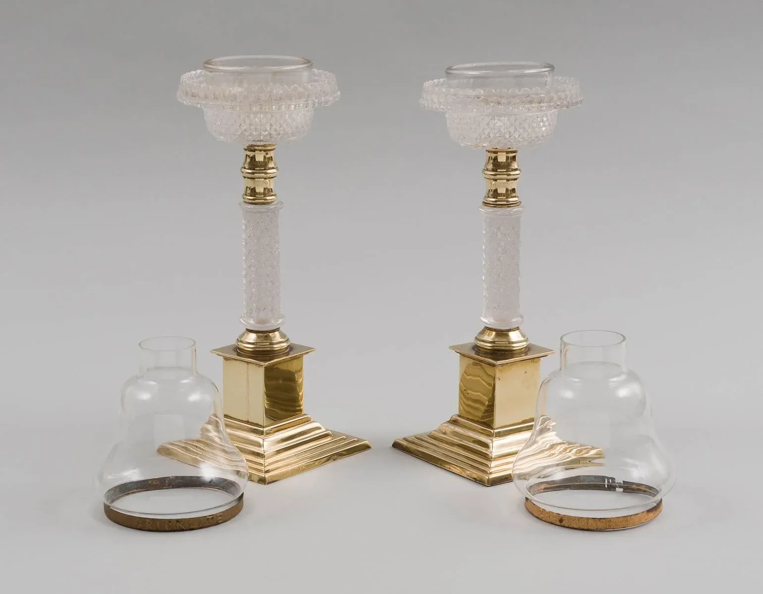 Antique Glass and Brass Cricklites - a Pair