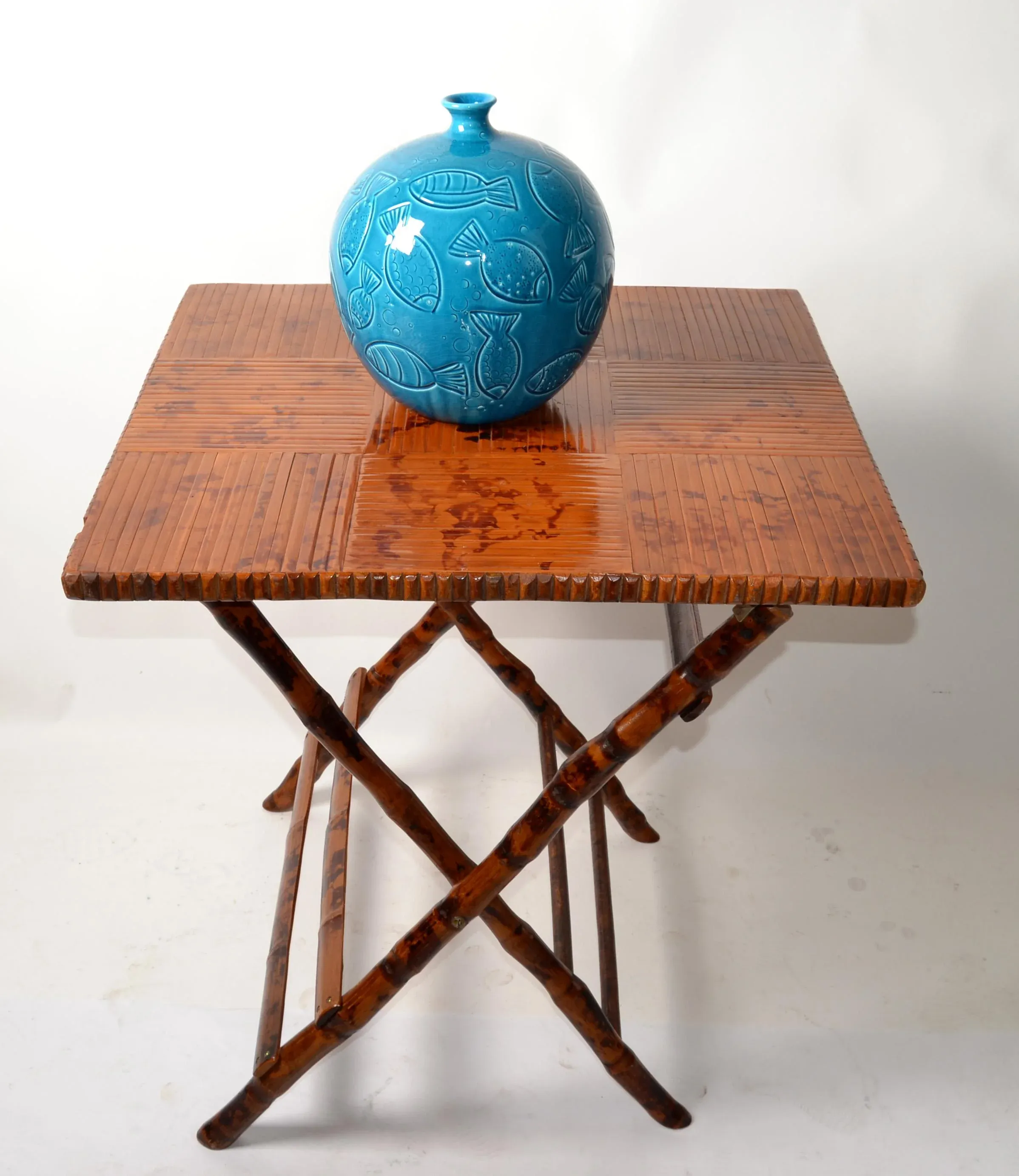 1970s Vintage Handcrafted Square Tiger Bamboo Bistro Folding