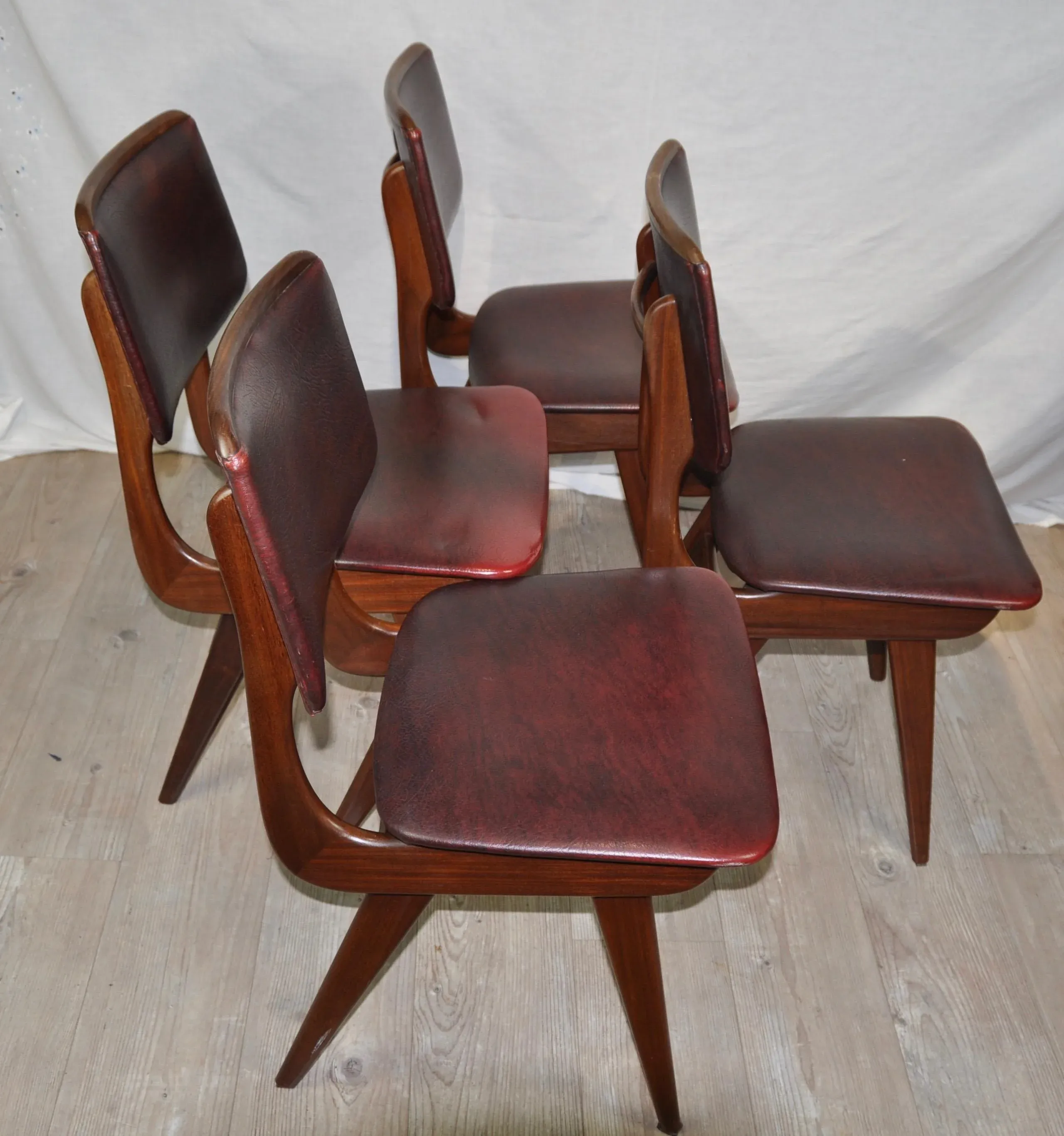 Maroon Leatherette Chairs by Louis van Teeffelen, 1960s, Set of 4