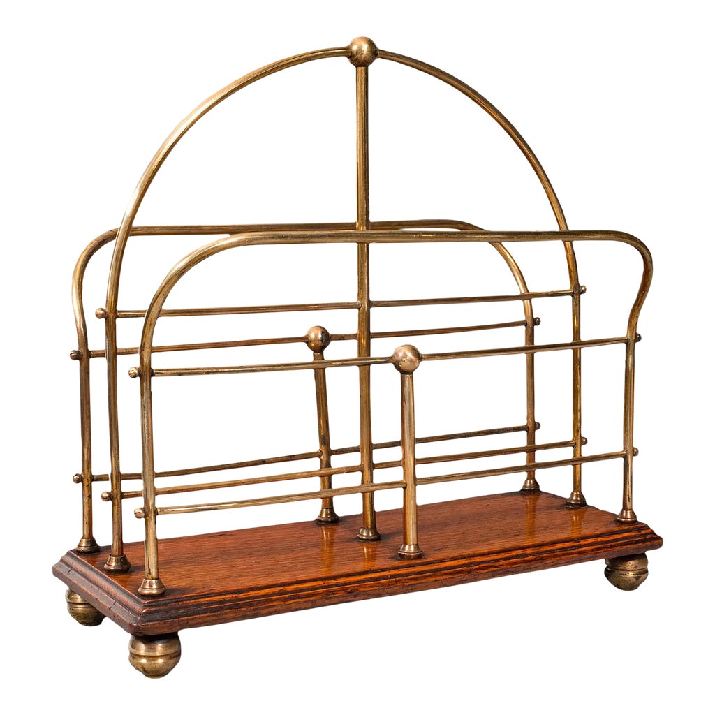 1900s Antique Victorian English Oak Newspaper Rack | Chairish