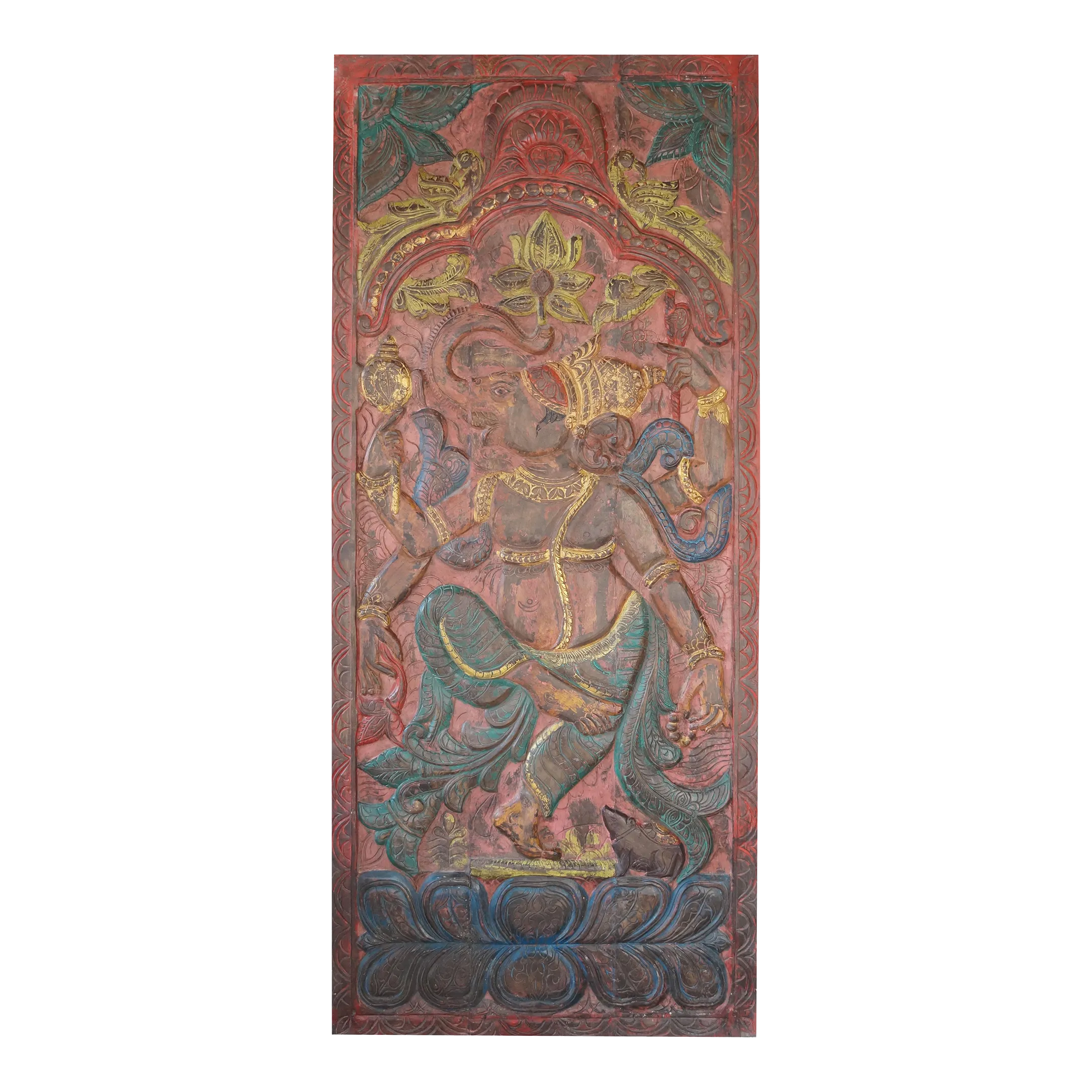 Artistic Ganesha Indian Carving Sliding Barn Door, 83x36