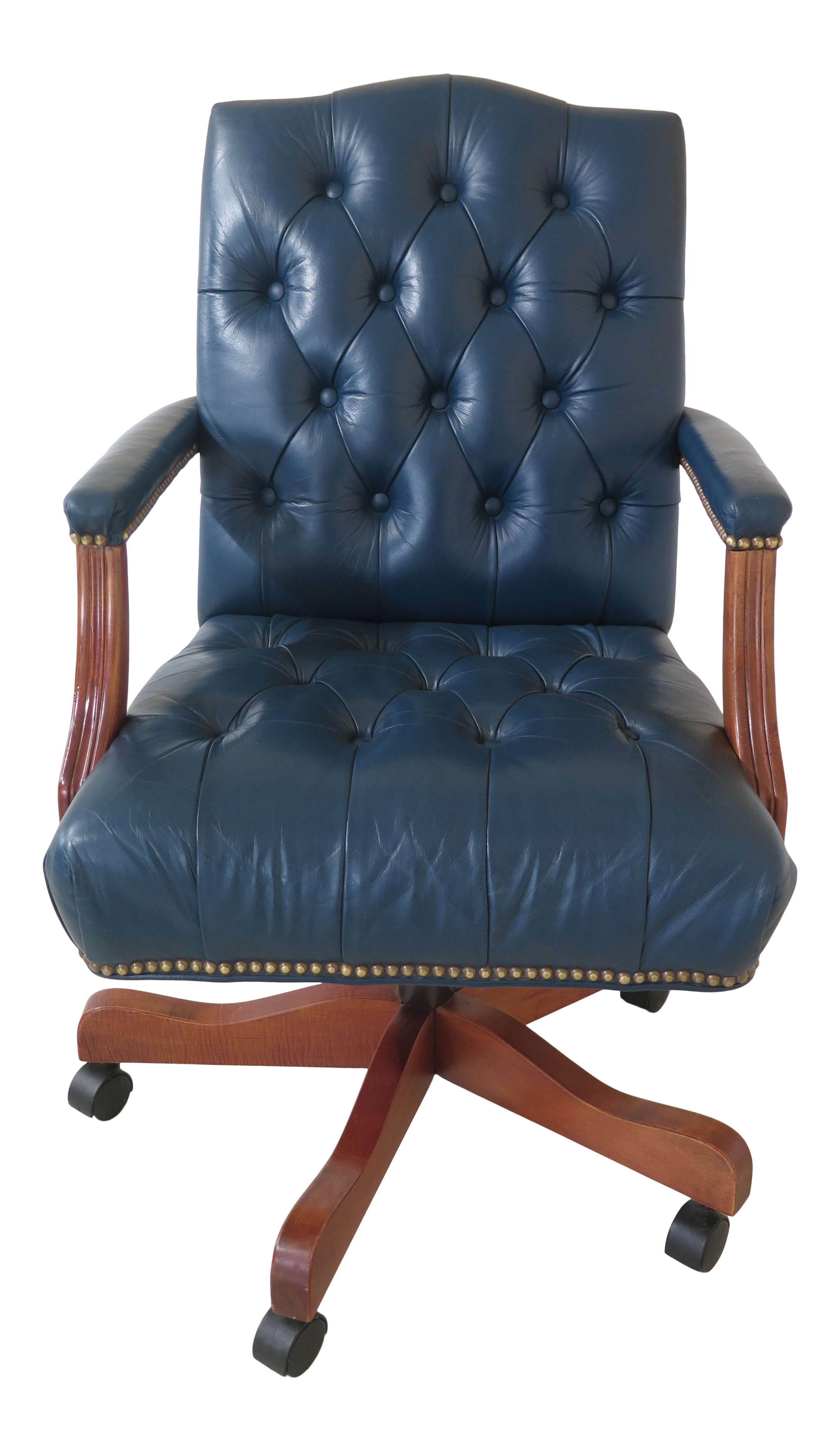 Ethan Allen Tufted Blue Leather Office Desk Chair Chairish