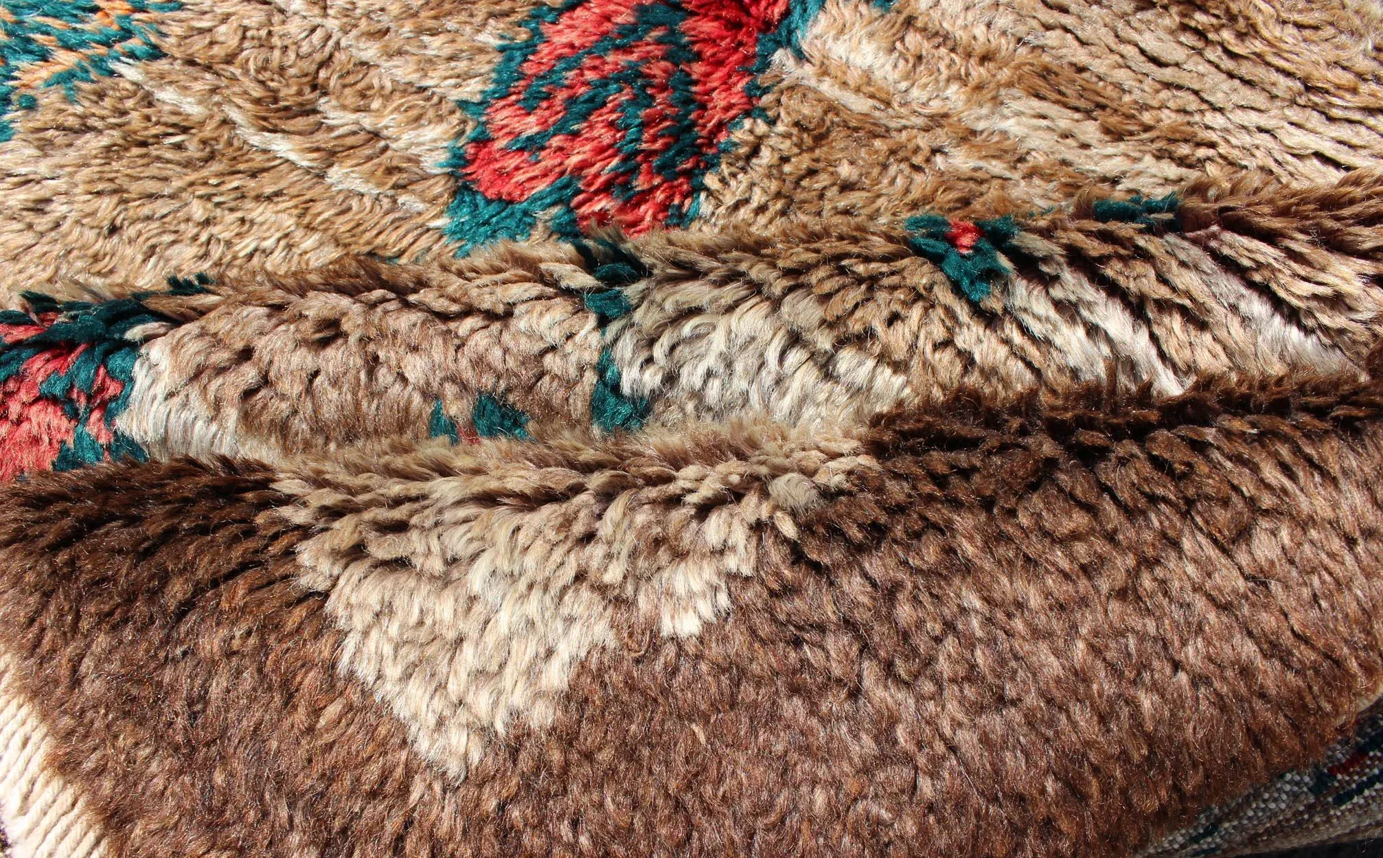 Vintage Tulu Rug With Camel Color Field and Flowers Surrounded by Brown Border