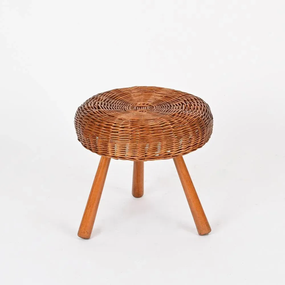 Pamono Tony Paul Wicker Stool Large Stool In Wicker And Wood By