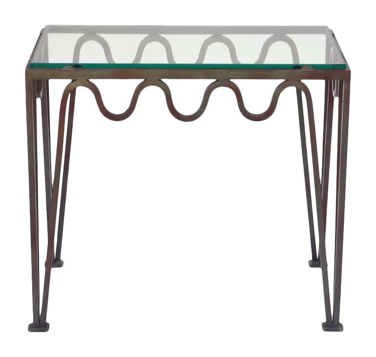 Contemporary "Méandre" Verdigris Iron and Glass Side Table Chairish