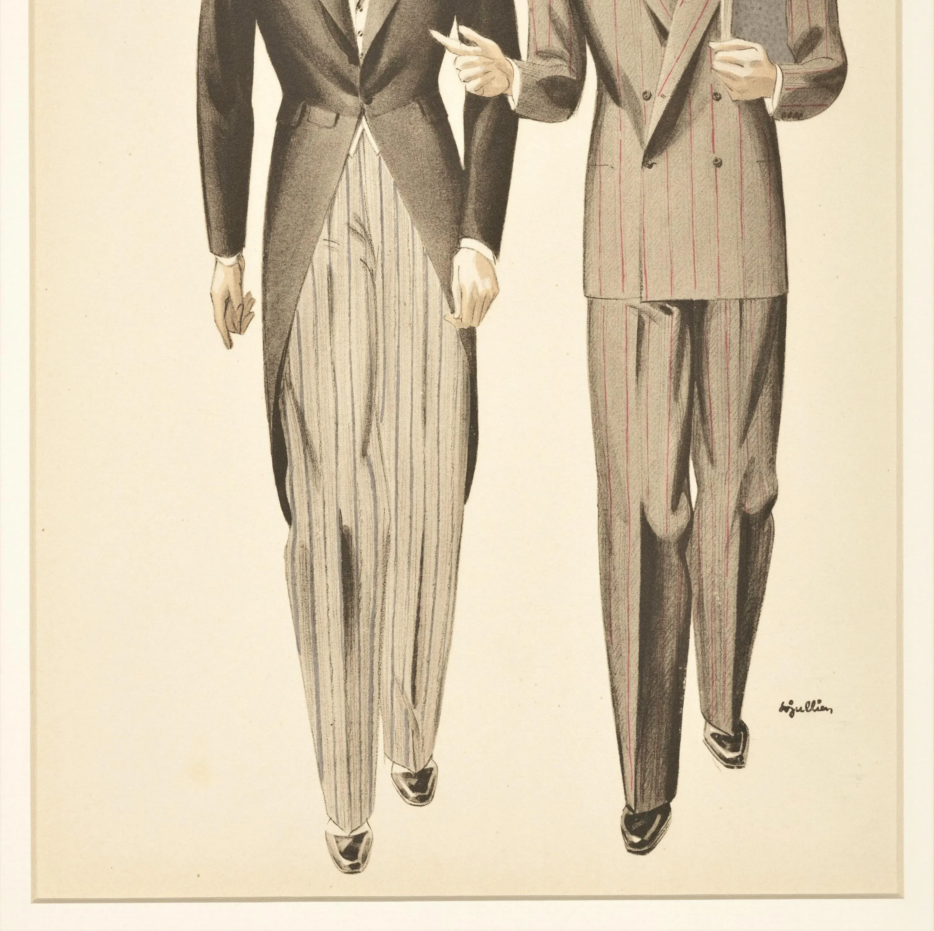1937 Men's Tailoring Fashion Lithograph, Matted | Chairish