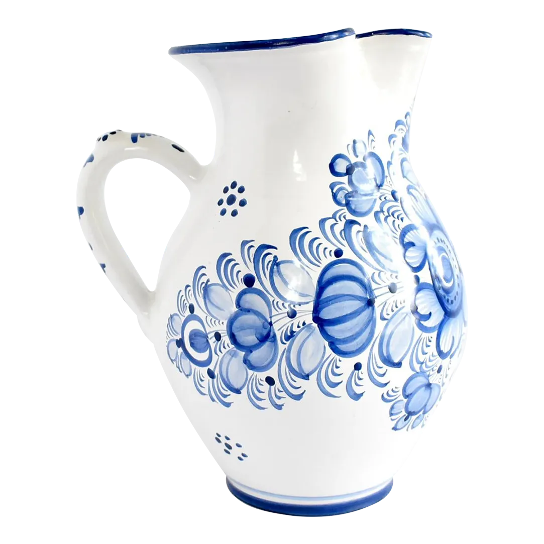 Vintage Large Czech Blue and White Ceramic Pitcher Chairish