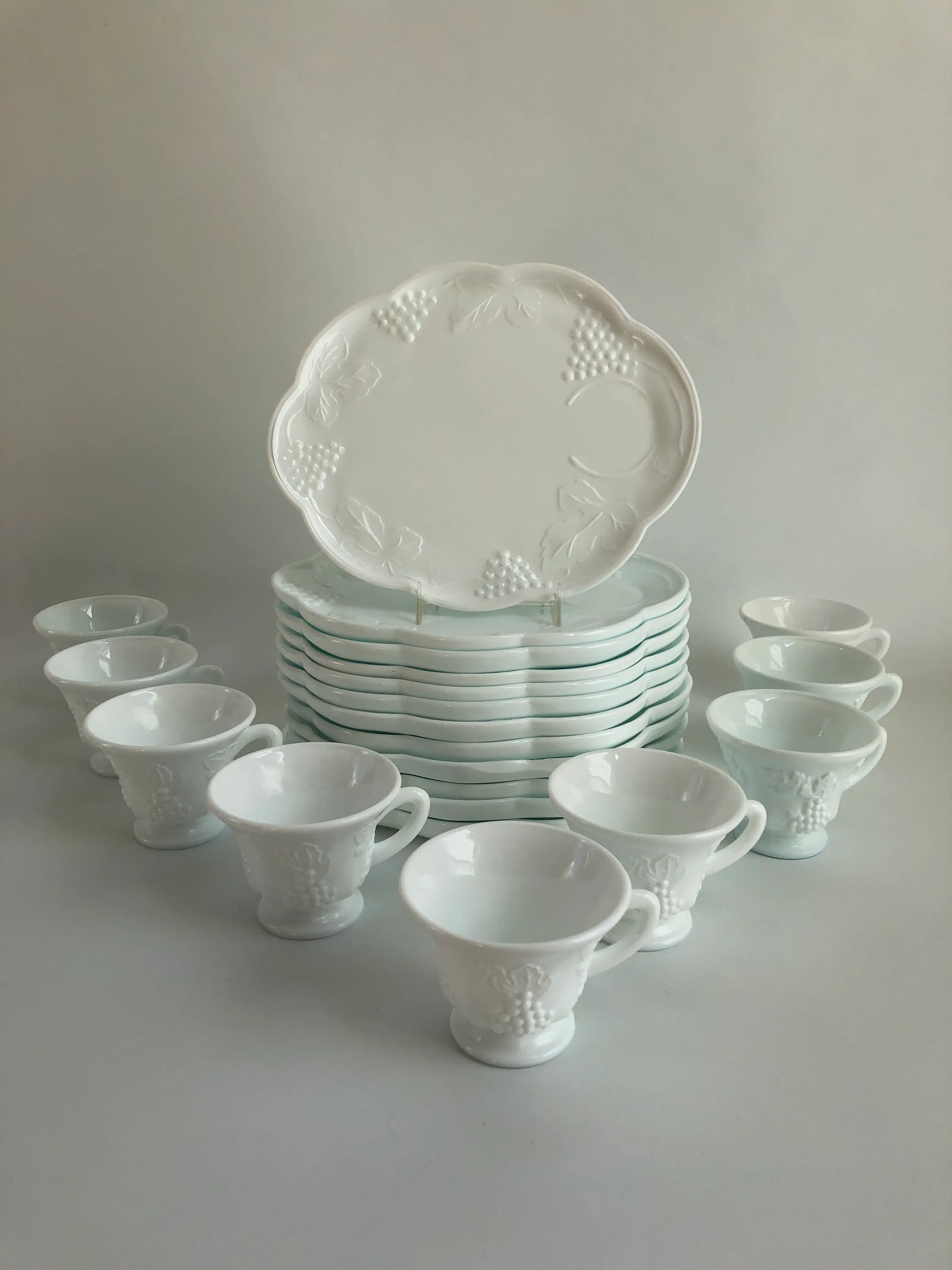 Mid-Century White Milk Glass Snack Serving Set - Set of 8 | Chairish