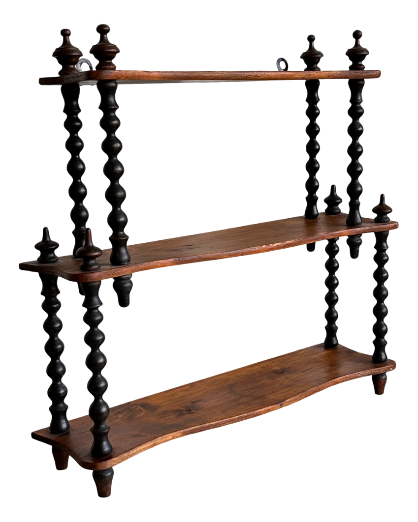 Antique French Bobbin Wall Shelf in Cherry, 1890s | Chairish