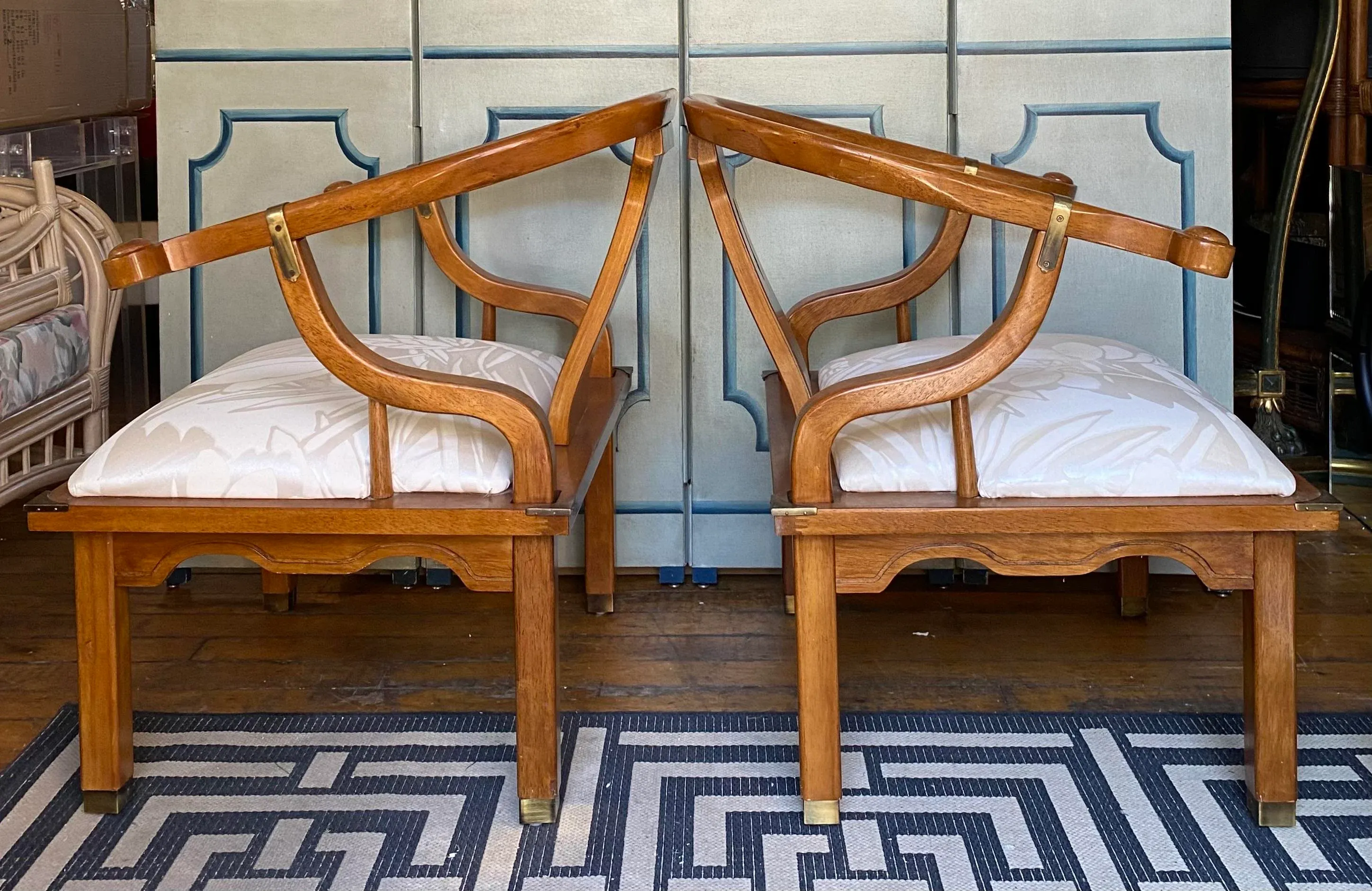 James Mont Hollywood Regency Style Chinoiserie Lounge Chairs