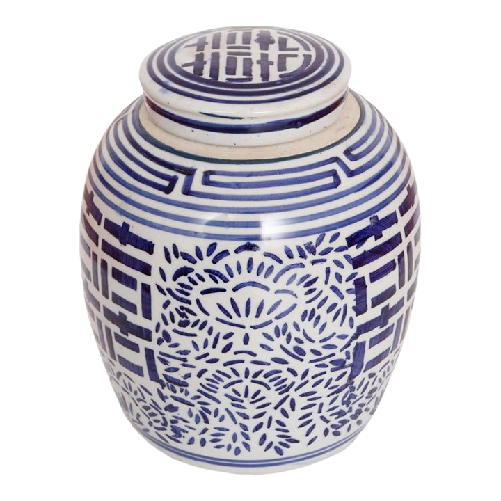 Chinoiserie Blue and White Chinese Double Happiness Ginger Jar Chairish
