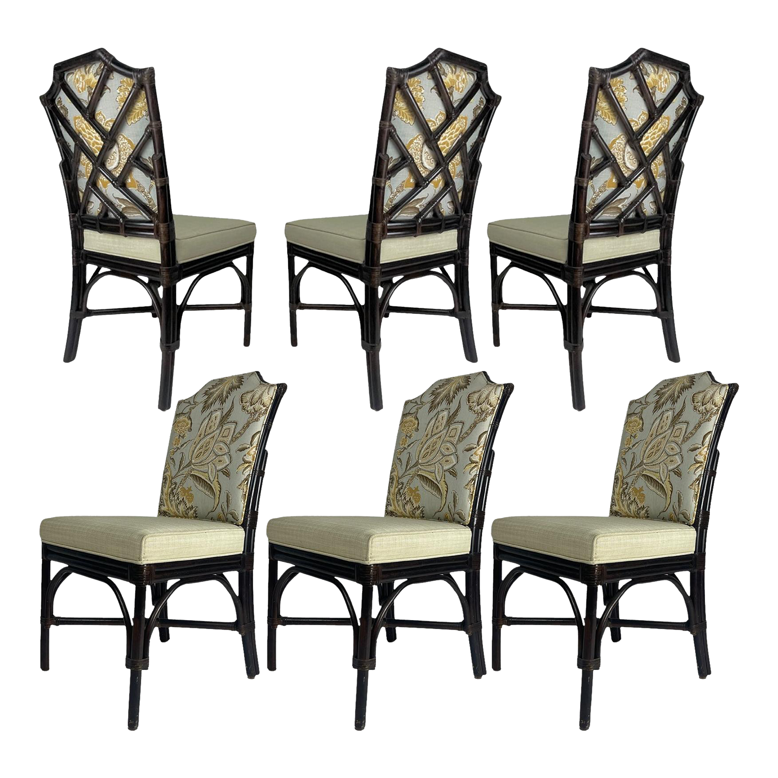 Mid 20th Century Chinoiserie Chinese Chippendale Bamboo Rattan Dining