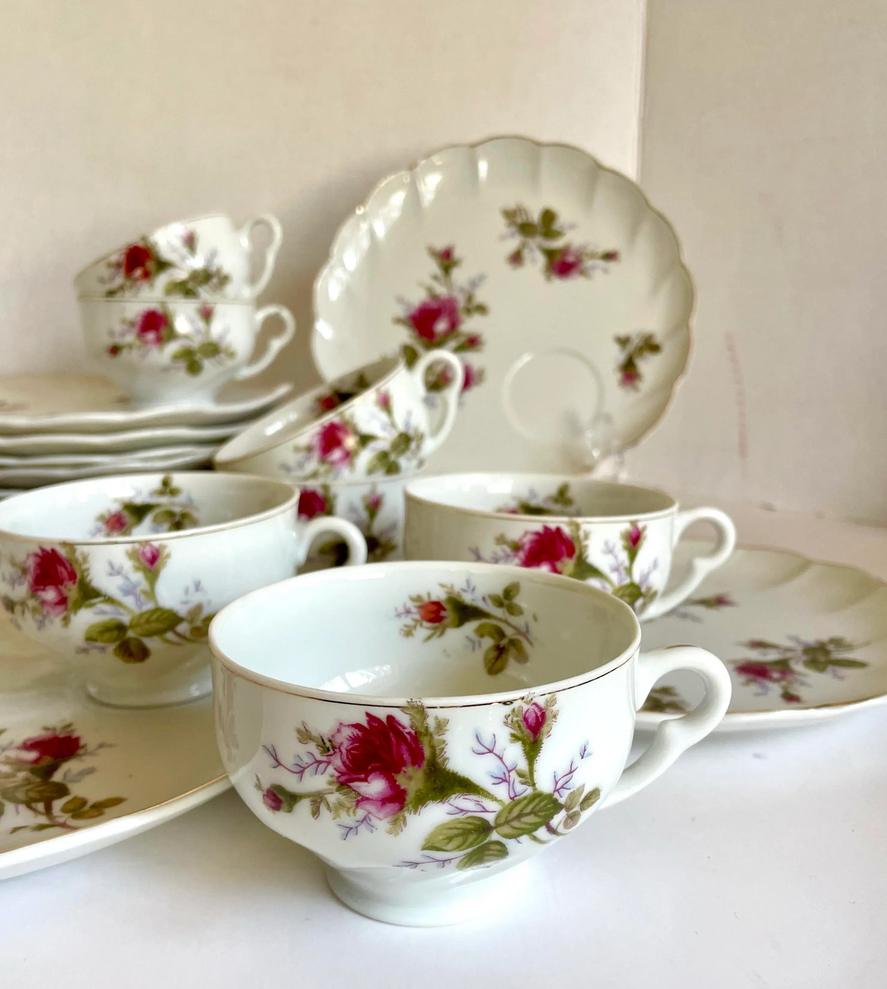 Lefton China 陶器 ヴィンテージ 天使 レフトン 社製 2体セット Hollywood Regency Lefton China Dessert Snack Plate and Tea Cup Set