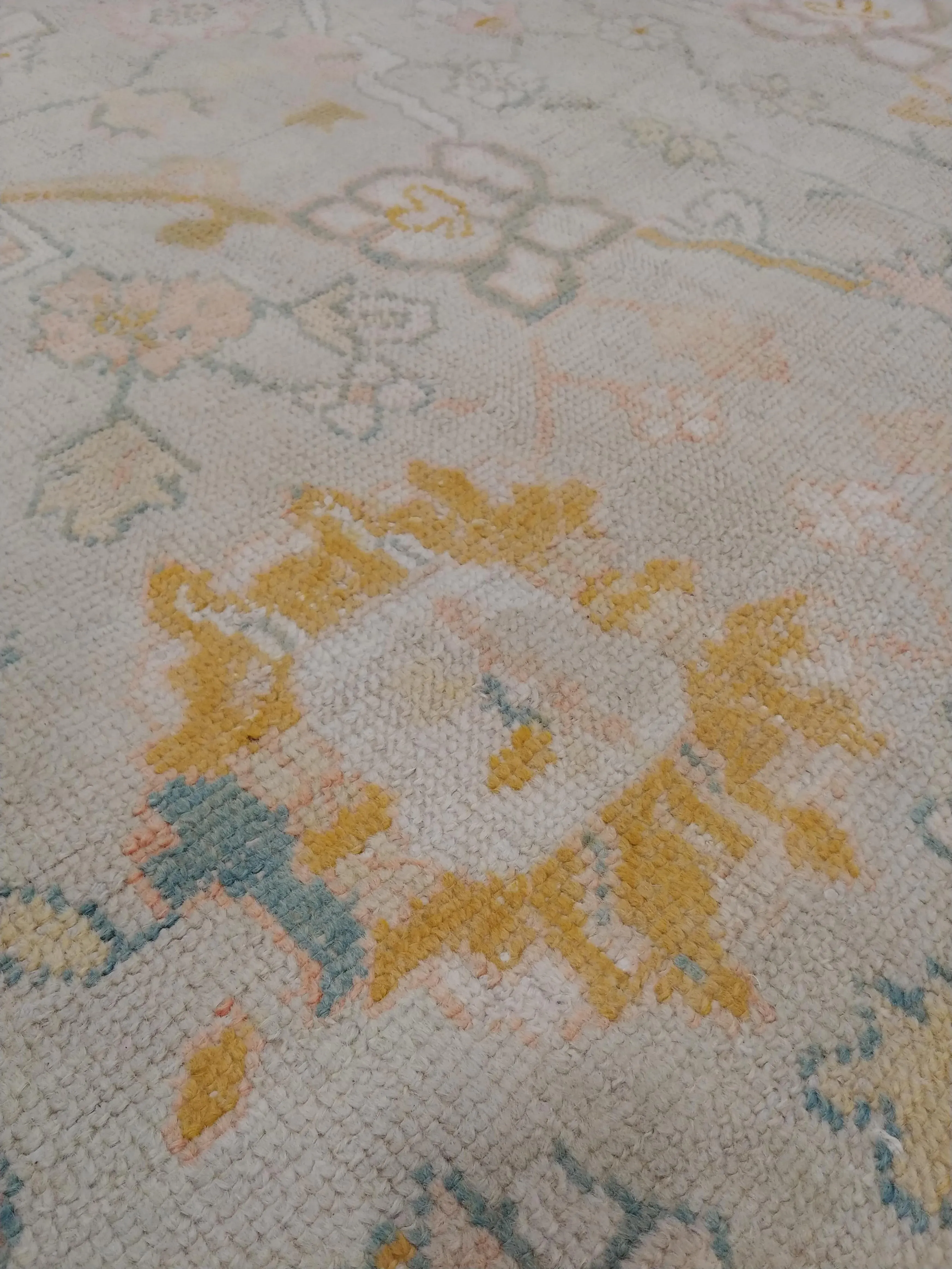 Antique Oushak Carpet, Handmade Turkish Oriental Rug, Beige, Taupe, Soft Shrimp
