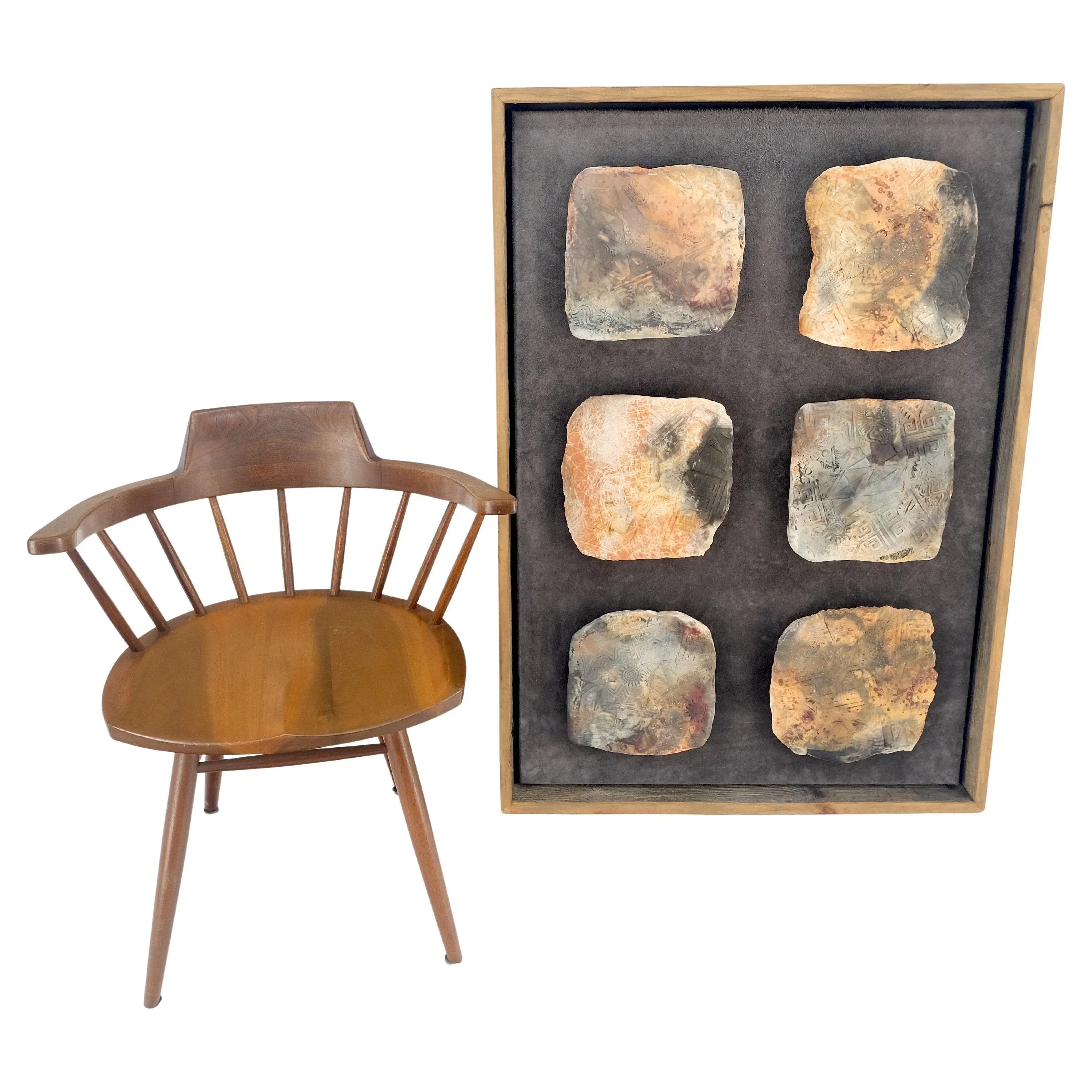Large 1970s Framed Fired Clay Wall Art Sculpture Abstract Textures Tray