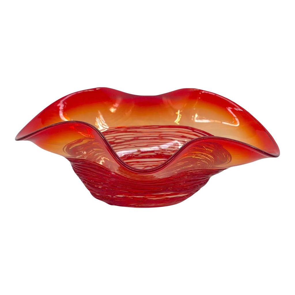Vintage Red Murano Ruffled Glass Bowl by Camozzo | Chairish