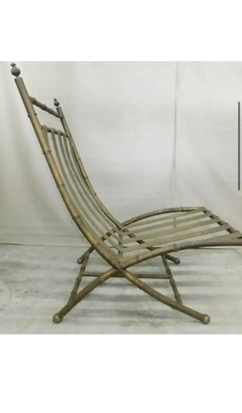 Vintage 1970s Italian Faux Bamboo Brass Lounge Chair & Ottoman — Hollywood Regency