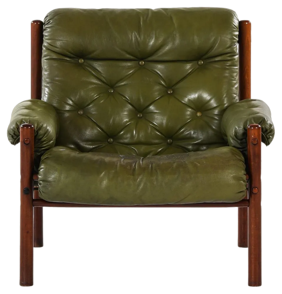 Easy Chair in Beech and Leather attributed to Arne Norell, 1960s Chairish