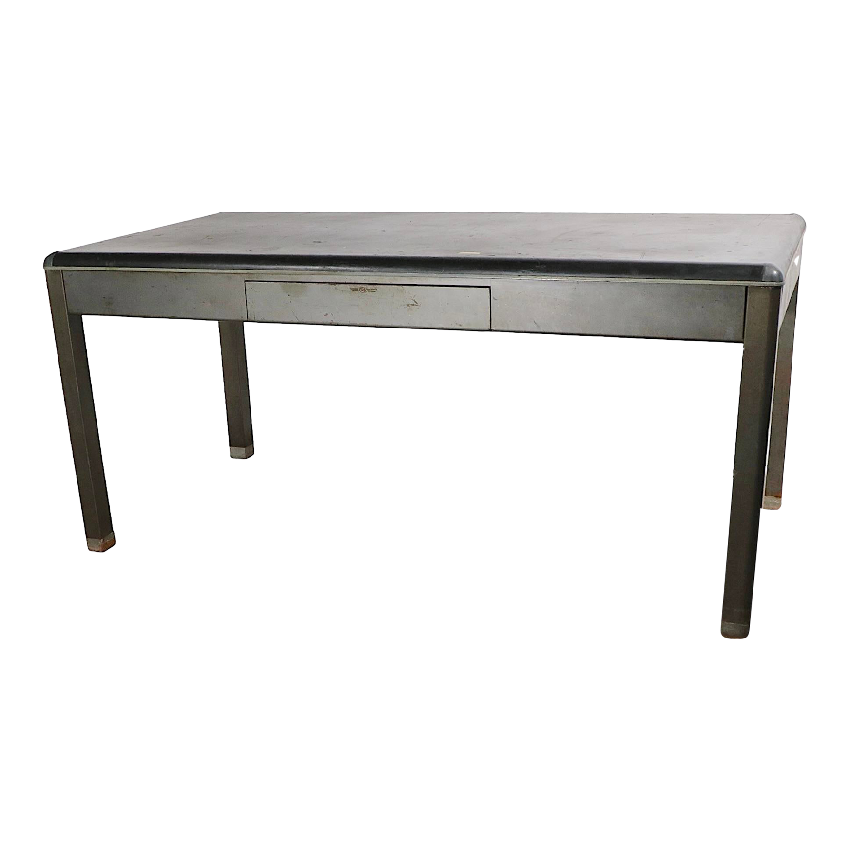Industrial Mid Century Art Deco Industrial Metal and Leather Work Table