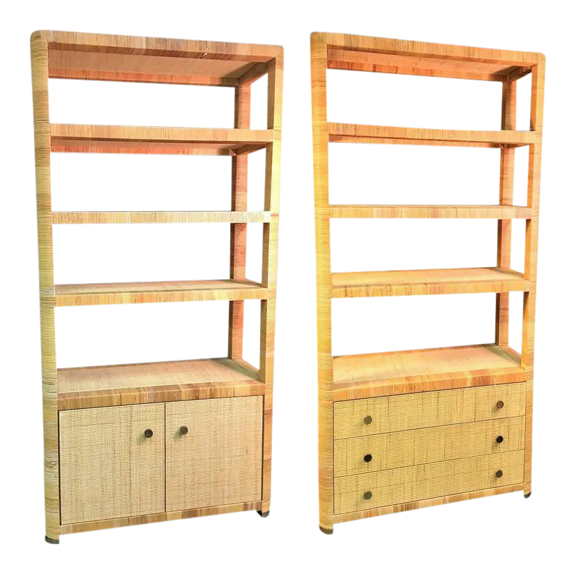 Rattan & Wicker Brass Accented Etageres A Pair Chairish