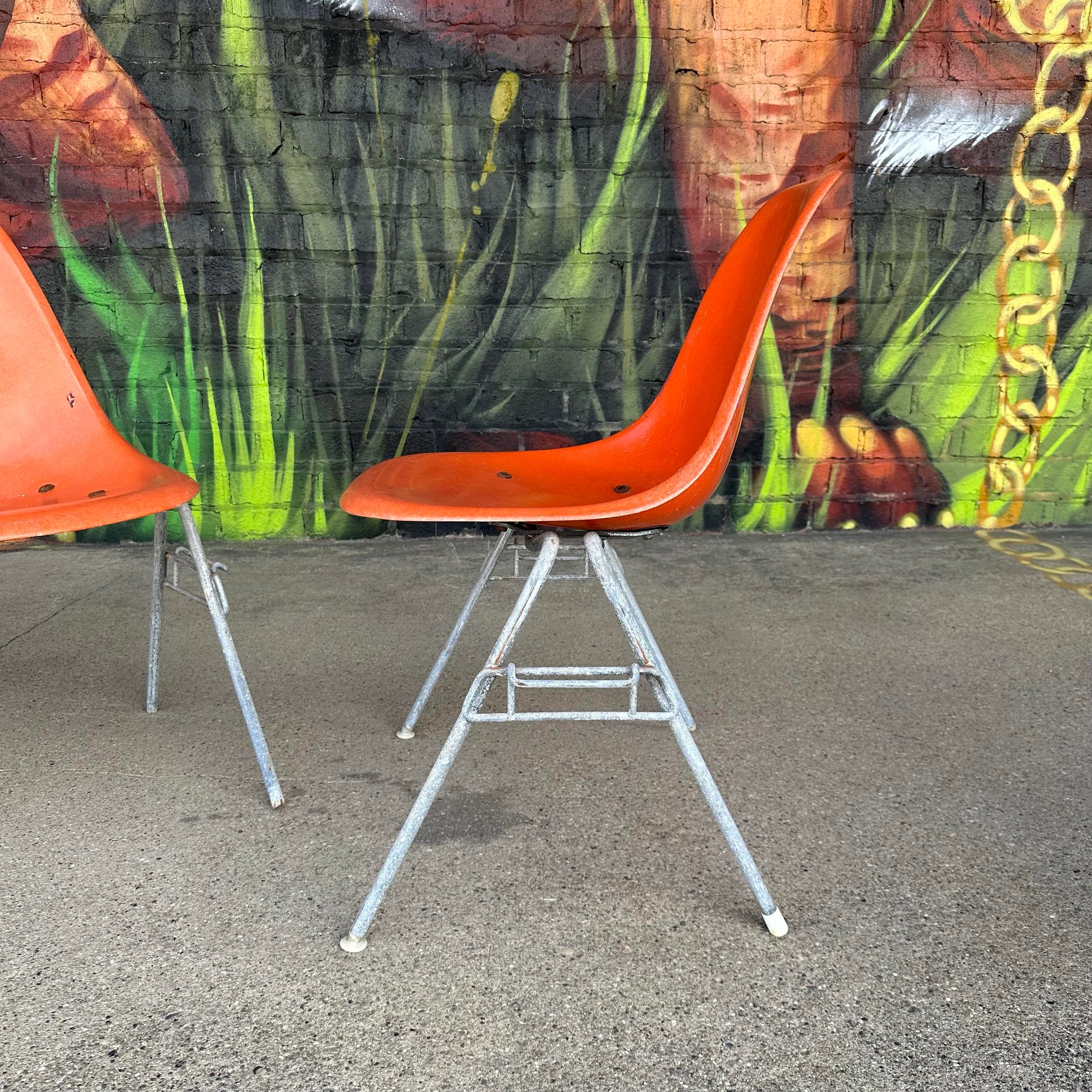 Orange Eames Shell Chairs for Herman Miller | Chairish