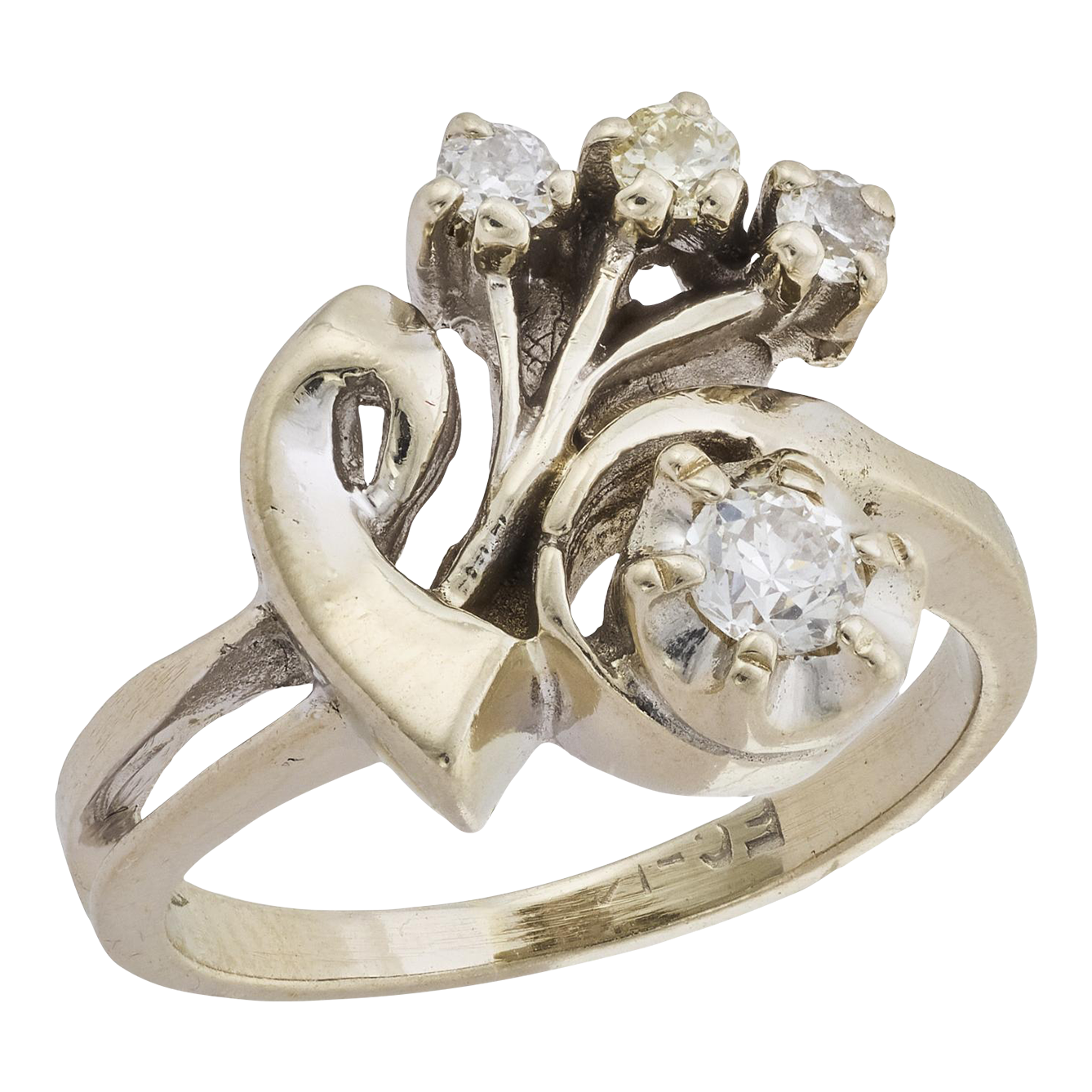 1940s Retro Diamond 14k White Gold Ring, Size 4.25