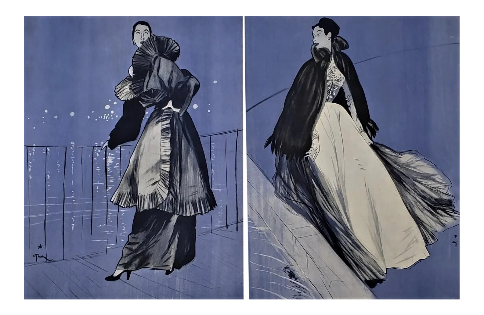 1948 Fashion Print by Gruau, Matted Set of 2