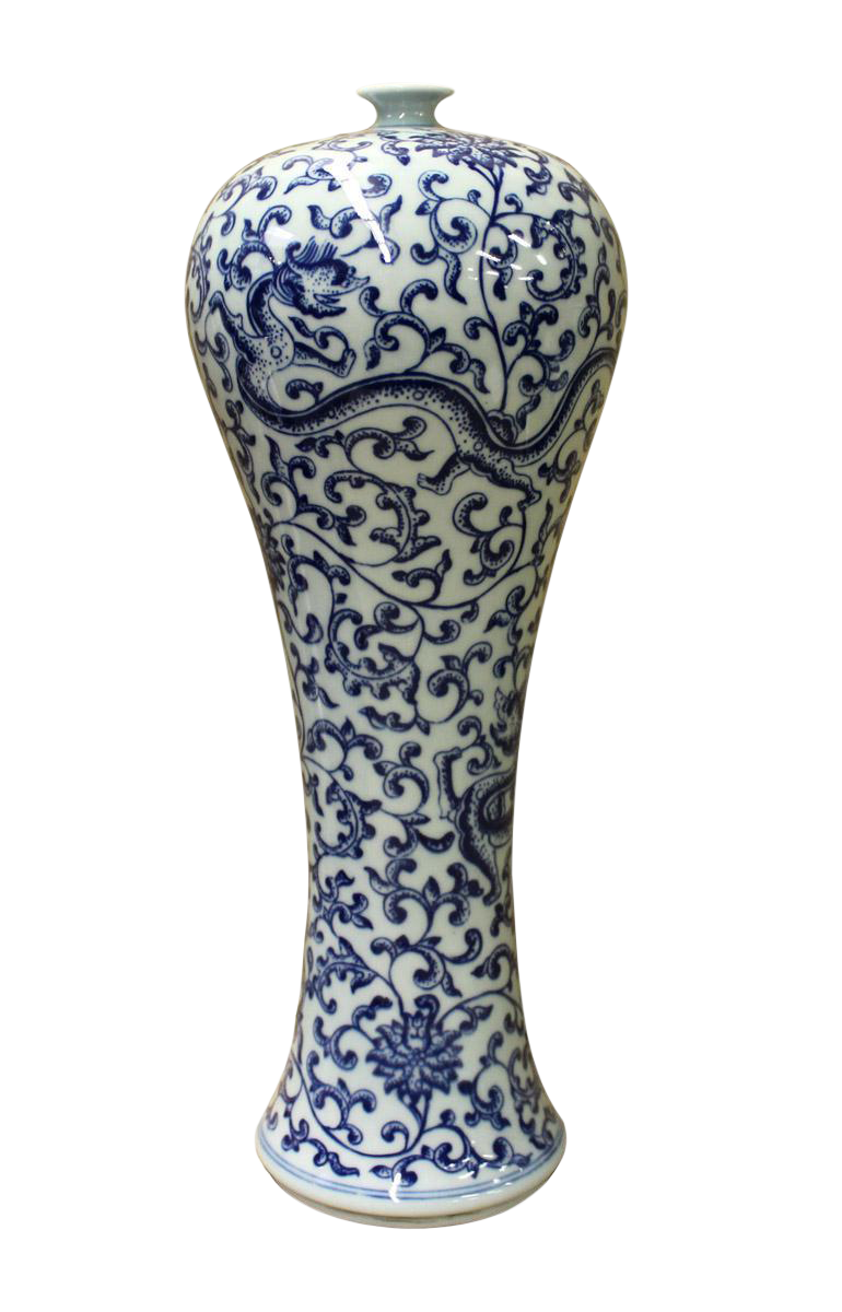 Chinese Blue & White Porcelain Dragon Vase Chairish