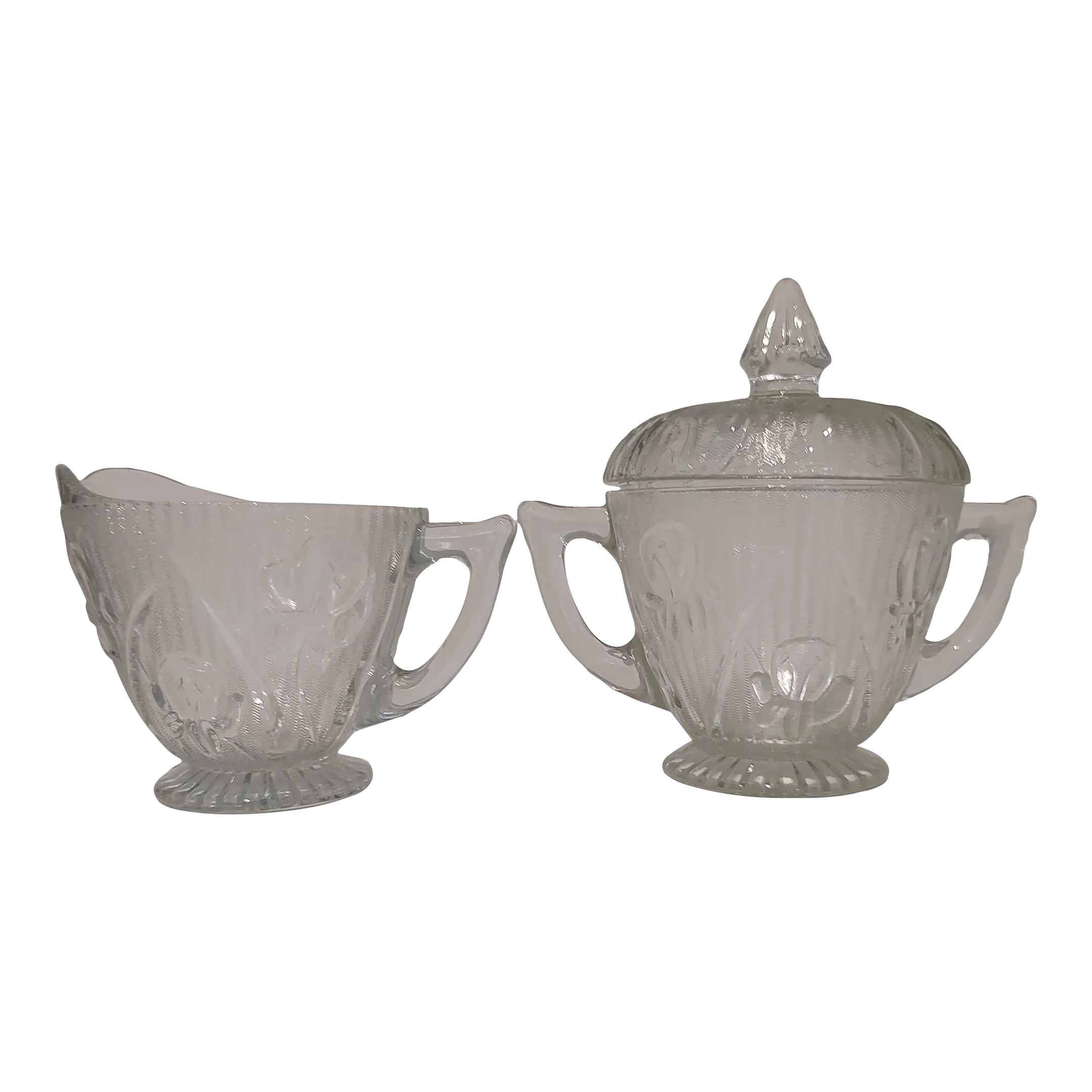 1920s Depression Glass by Glass Company, Creamer and Sugar Bowl With Lid Chairish