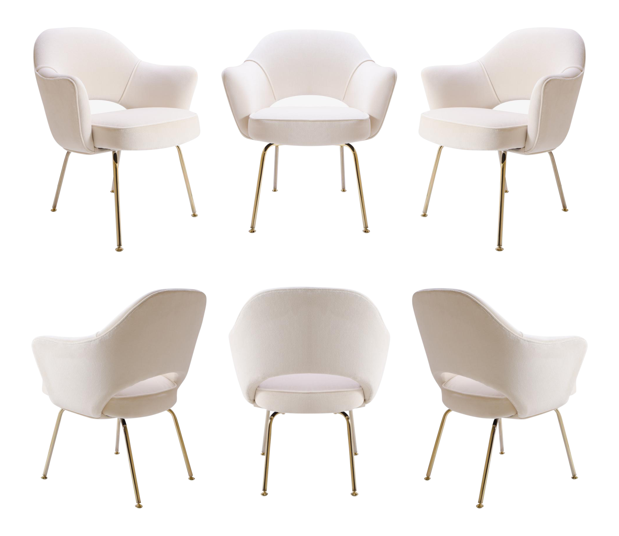 Original Saarinen Executive Arm Chairs in Crème Velvet, Custom 24k Gold