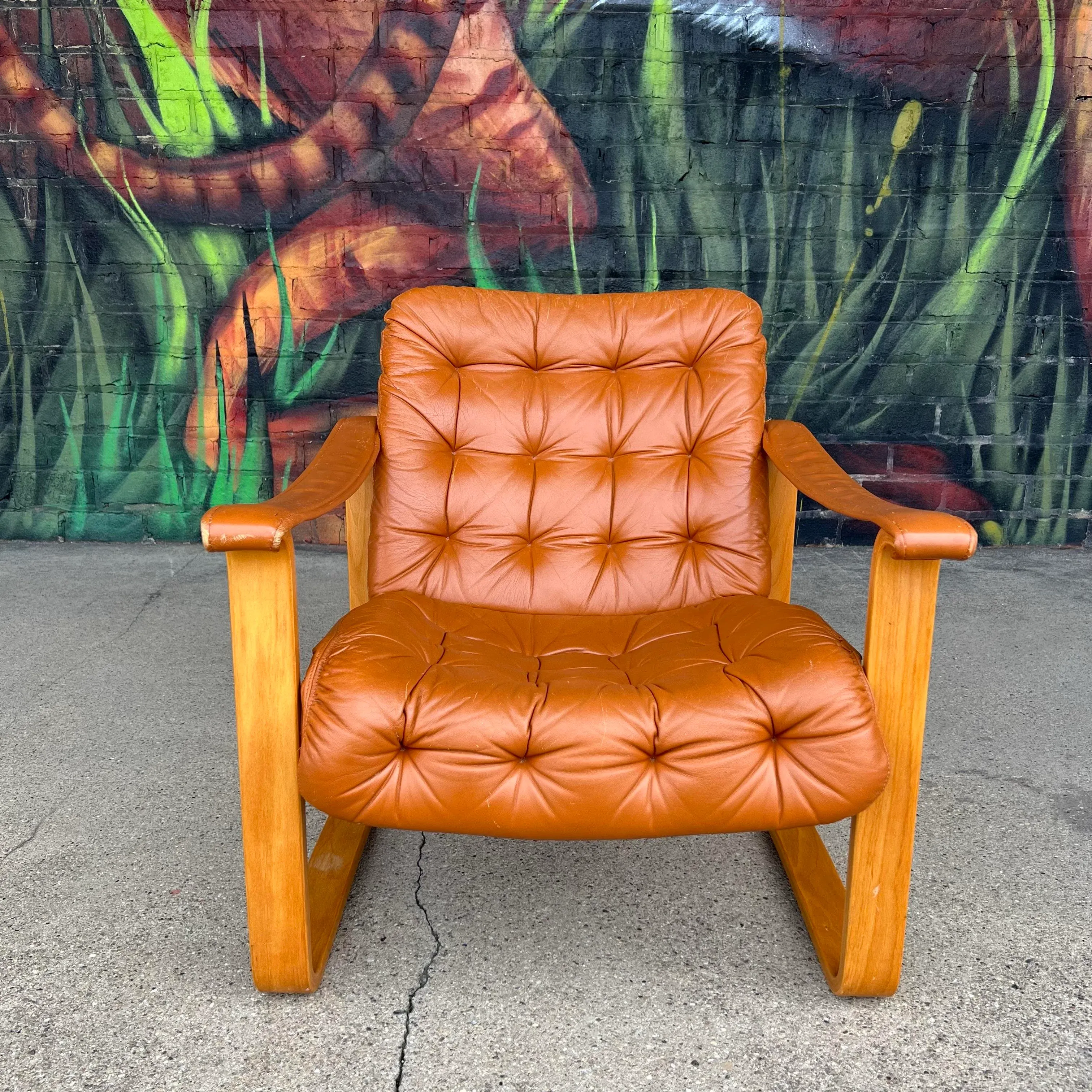 Mid Century Leather Lounge Chair Oy Bj Dahlqvist Ab Finland for