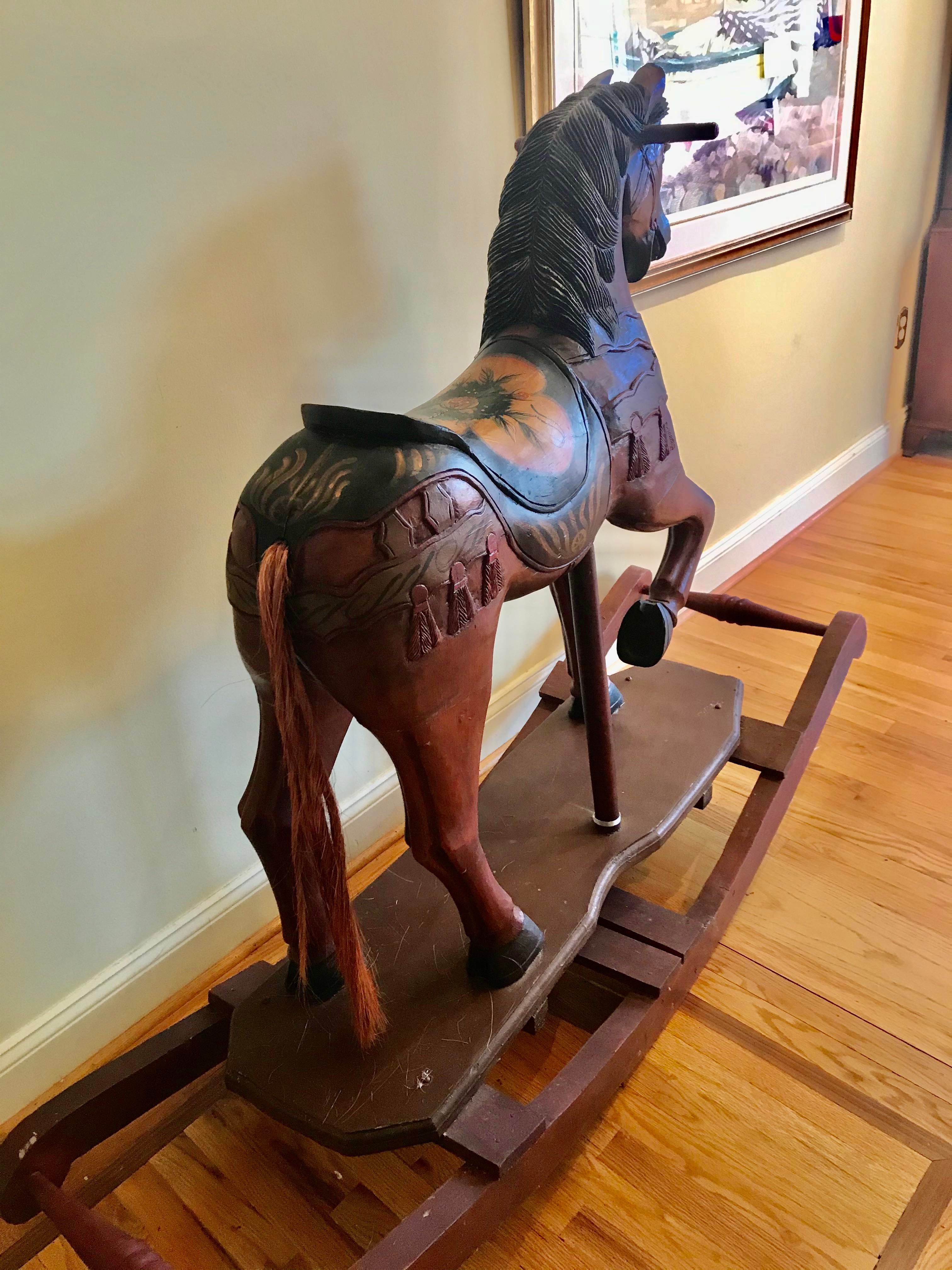 Carved rocking horse sale