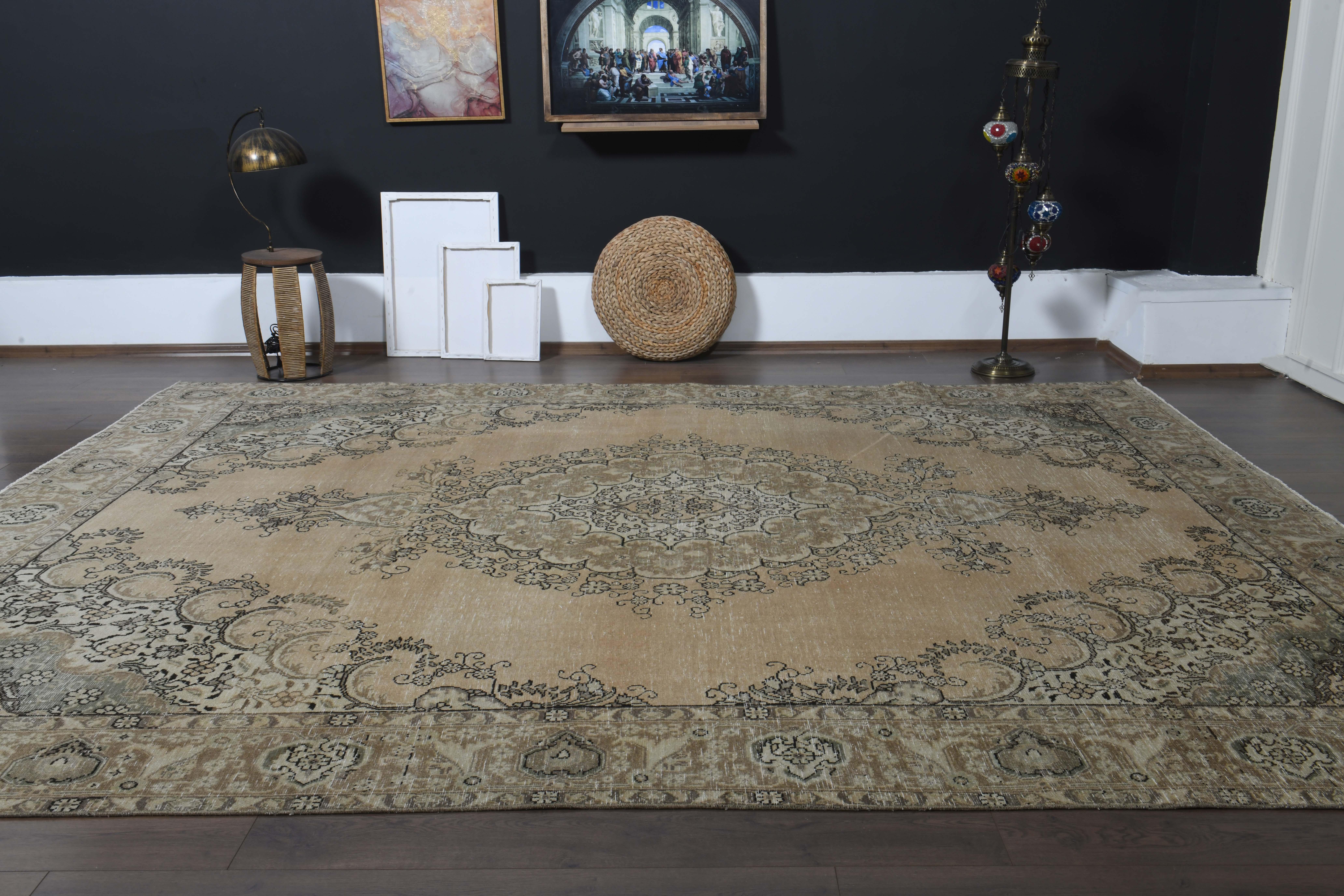 1970s Vintage Persian Handmade Wool Cotton Orange Area Rug