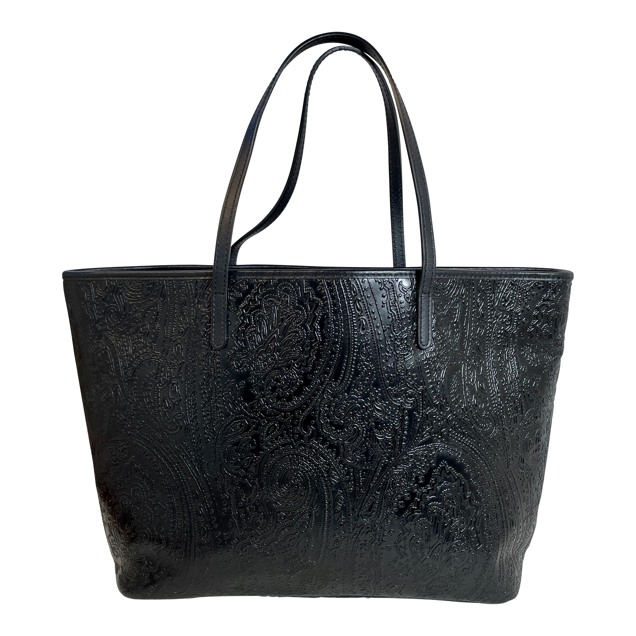 ETRO｜TOTEBAGS (WP1B0001AU022 N0000) Etro Signature Black Embossed Paisley Leather Zippered