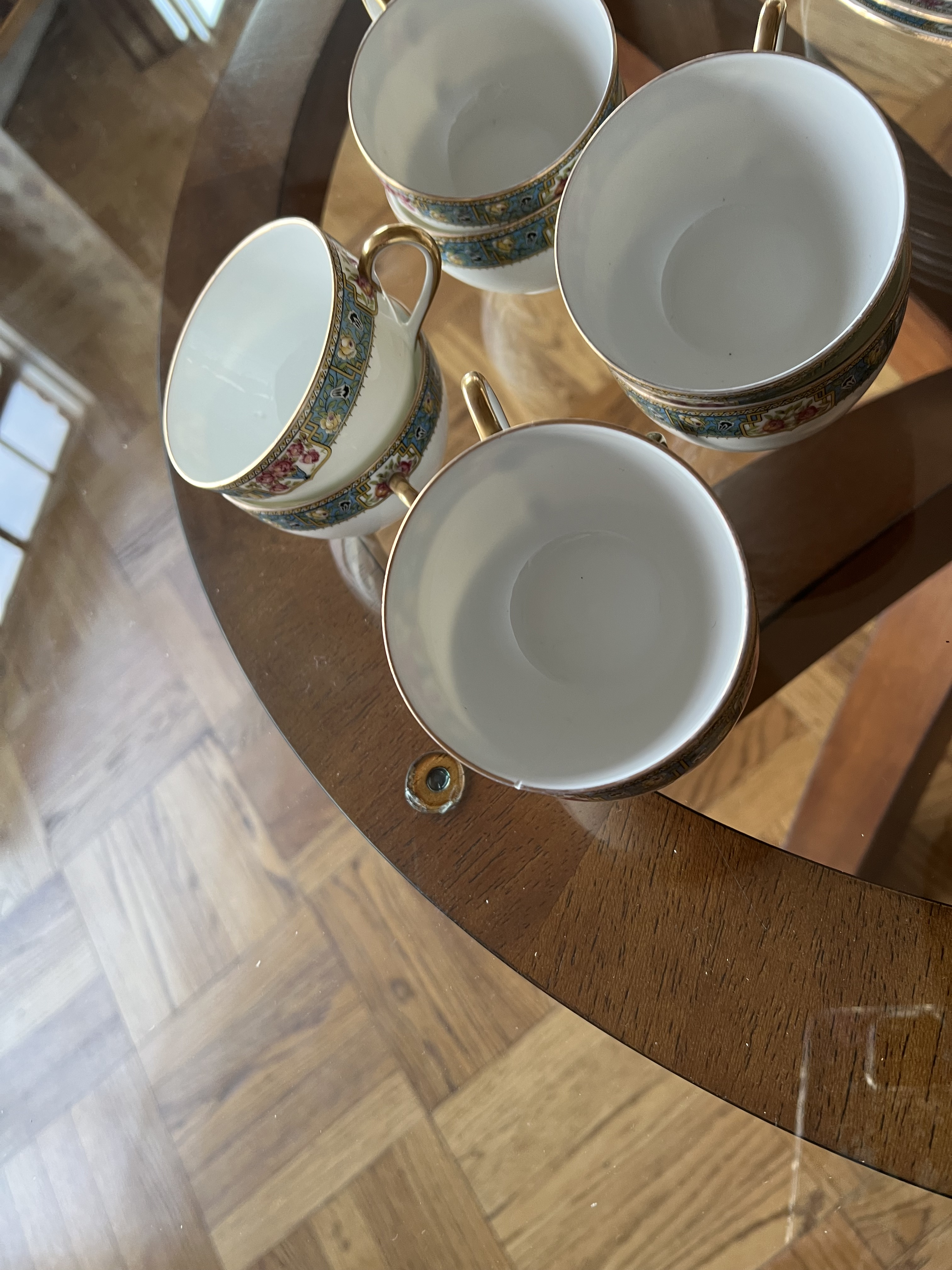 1920s Limoges France Mf Roses, Blue, Gold Rim Dinner Set & Serving