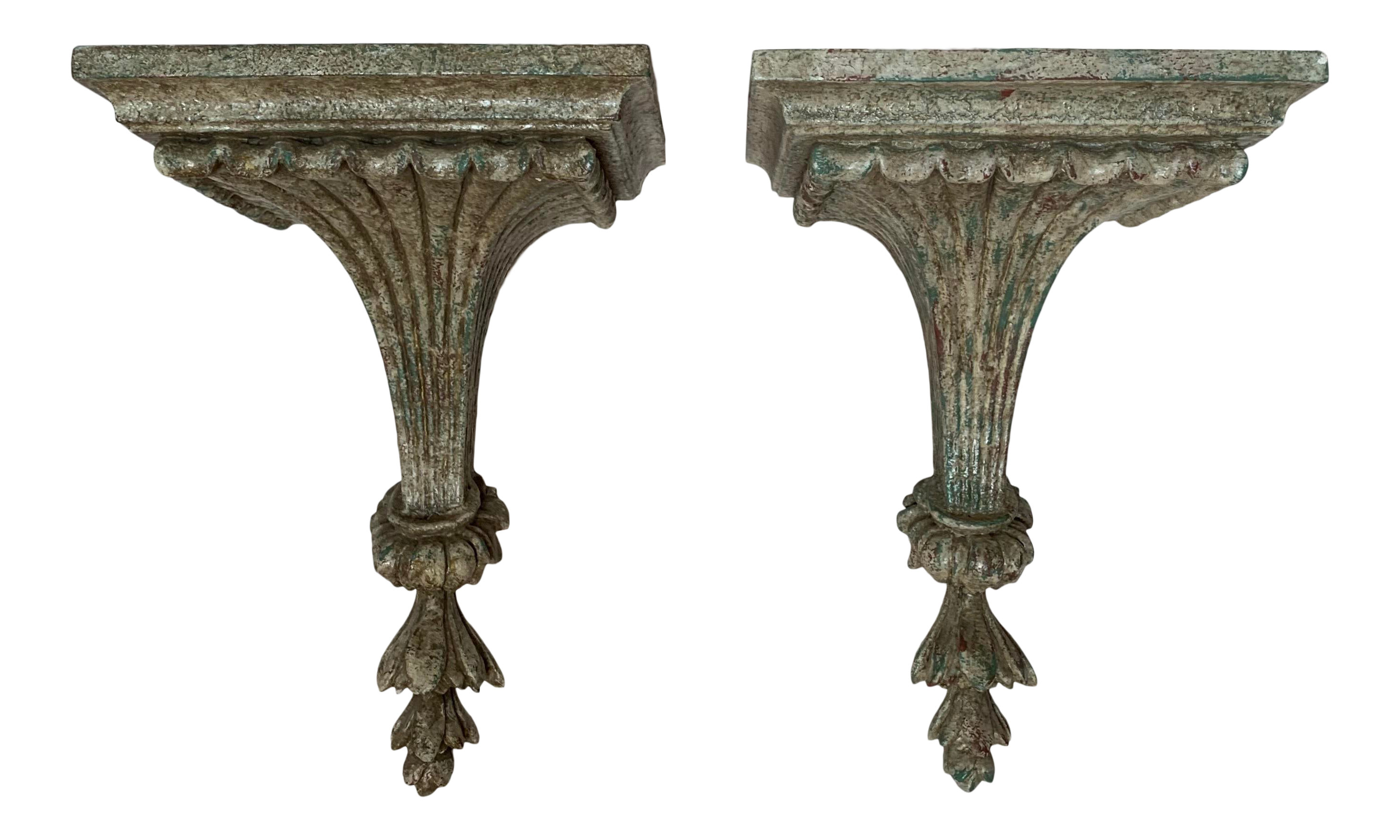 1950s Vintage Italian Carved And Painted Wood Corbel Brackets A