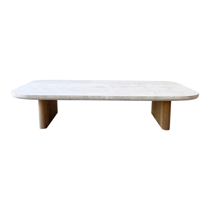 Victoria Teak Coffee Table With Travertine Top by Harbour Chairish