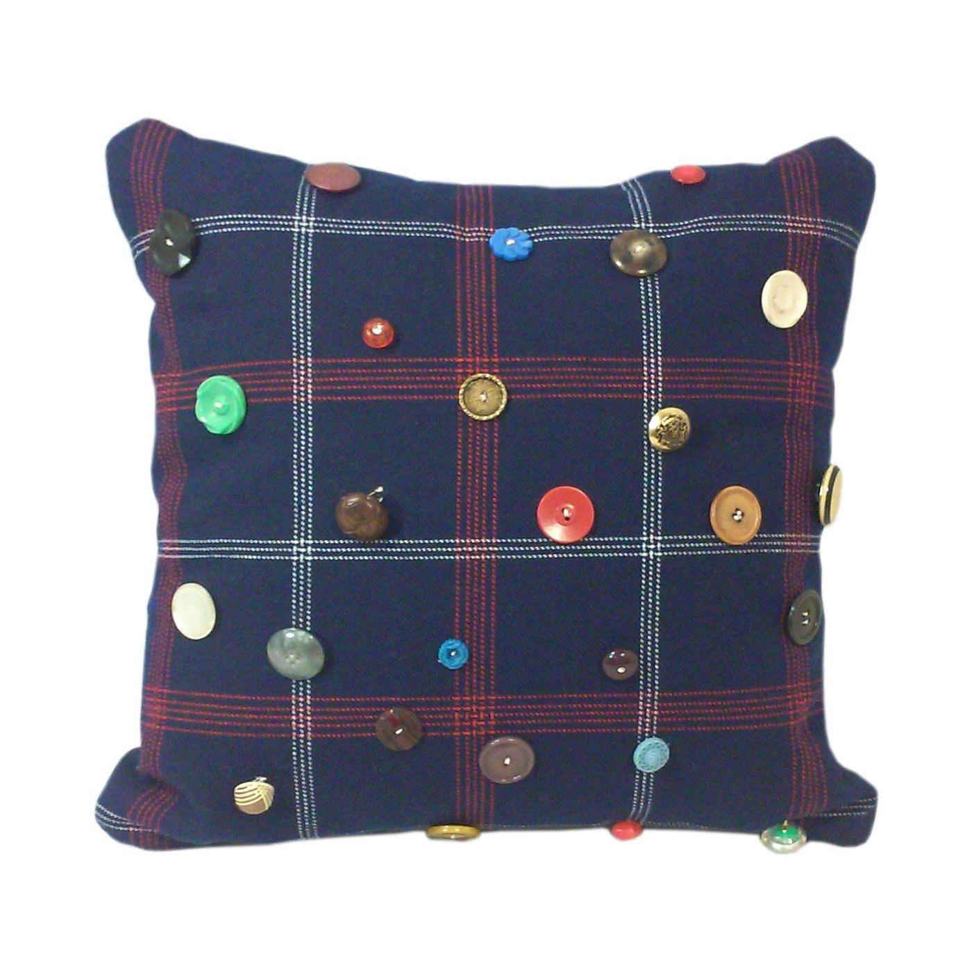 Red, White & Blue Plaid Vintage Button Throw Pillow Chairish