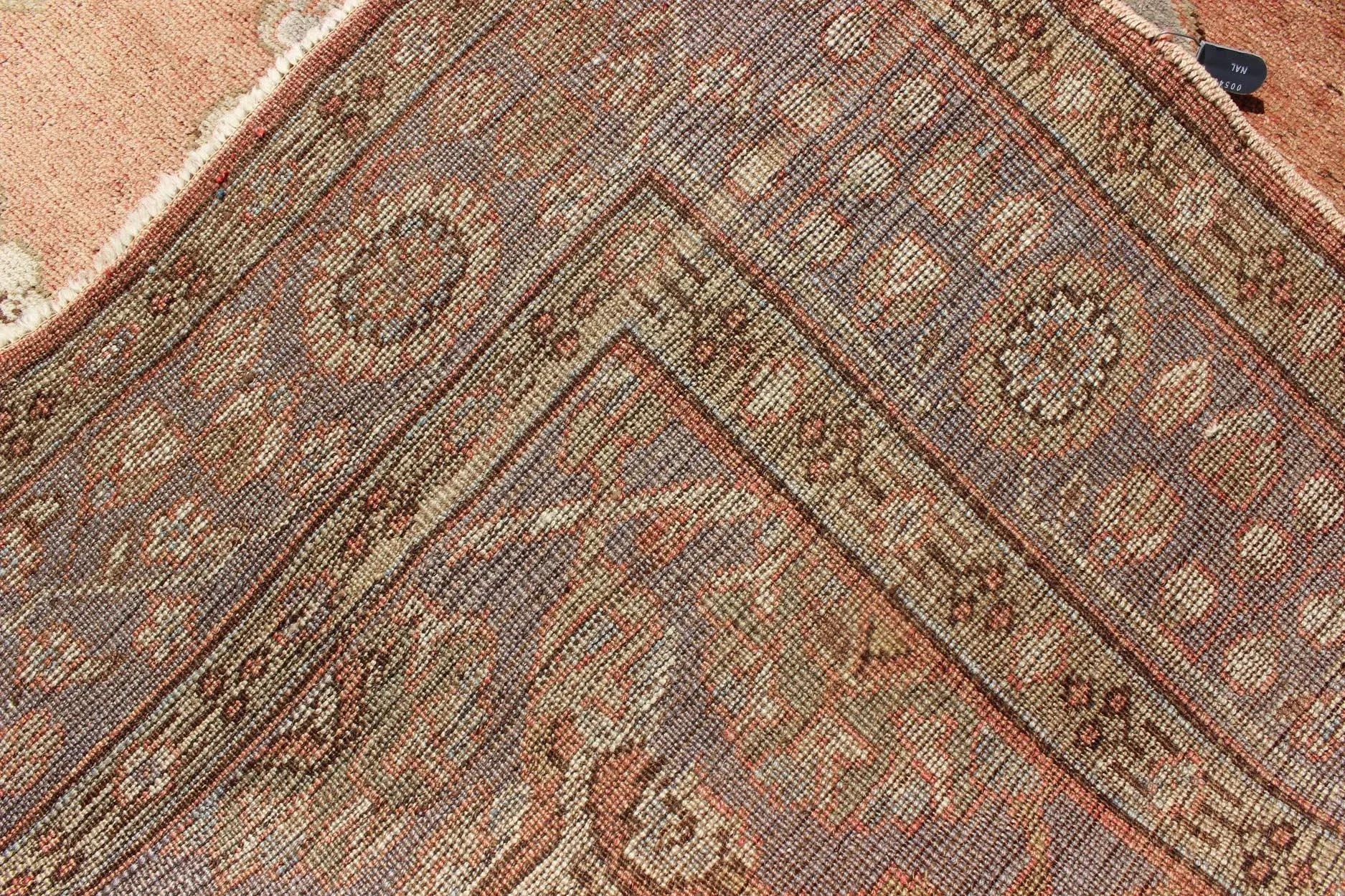 Vintage Turkish Gallery Rug With Three Floral Medallions in Soft Terra-Cotta 5\'0\